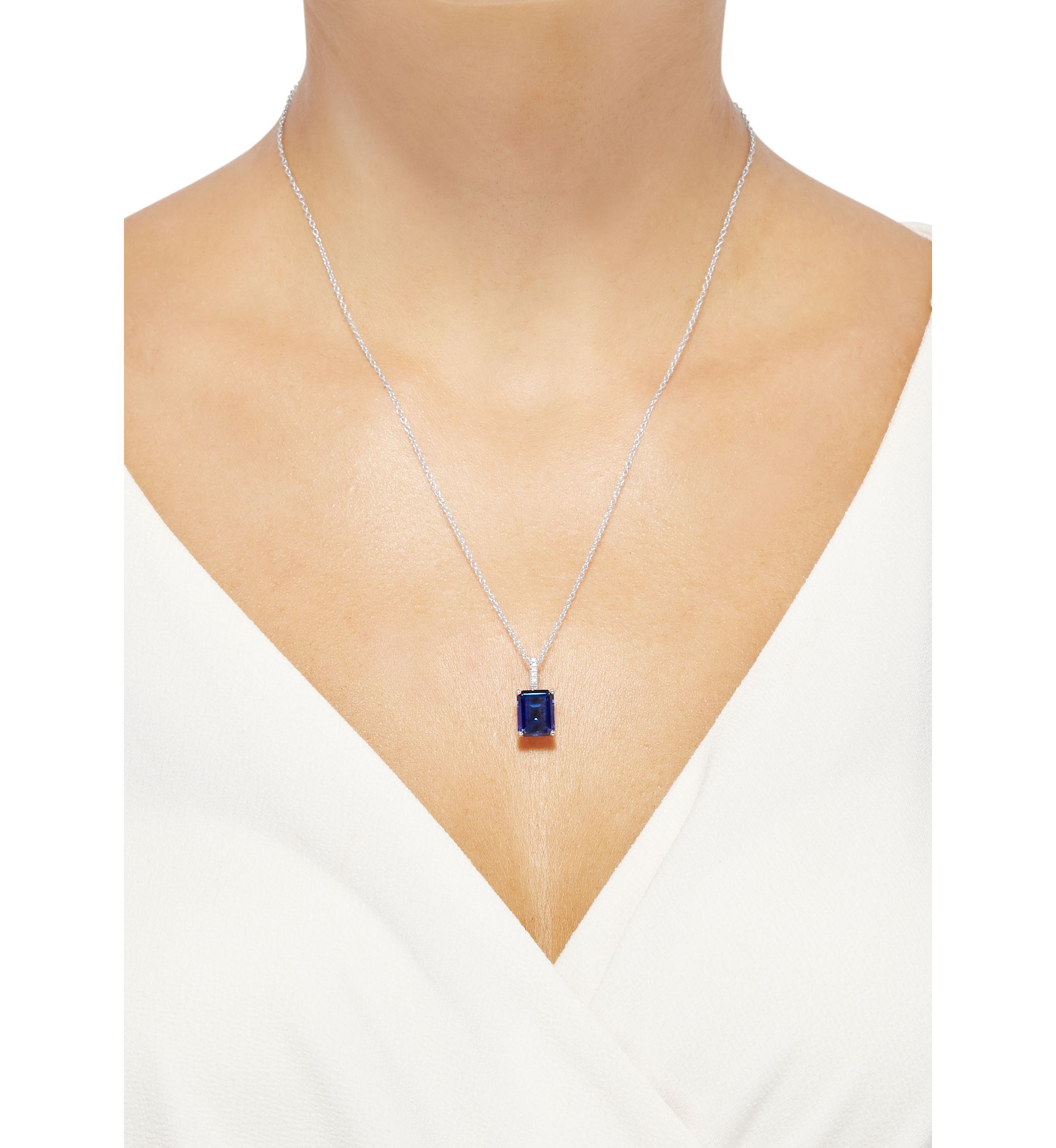 4.3 ct. t.w. Sapphire and 0.021 Diamond Chain Pendant Necklace in Sterling Silver