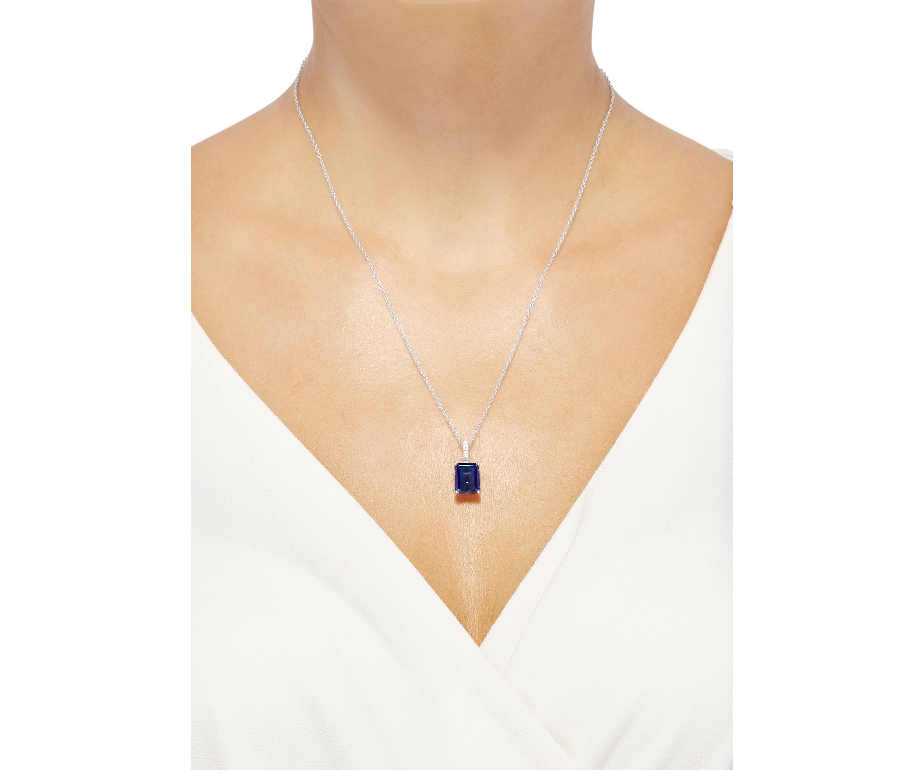 4.3 ct. t.w. Sapphire and 0.021 Diamond Chain Pendant Necklace in Sterling Silver