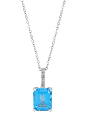 Belk & Co Octagon Swiss Blue Topaz and Diamond Accent Pendant with 18" Cable Chain in Sterling Silver