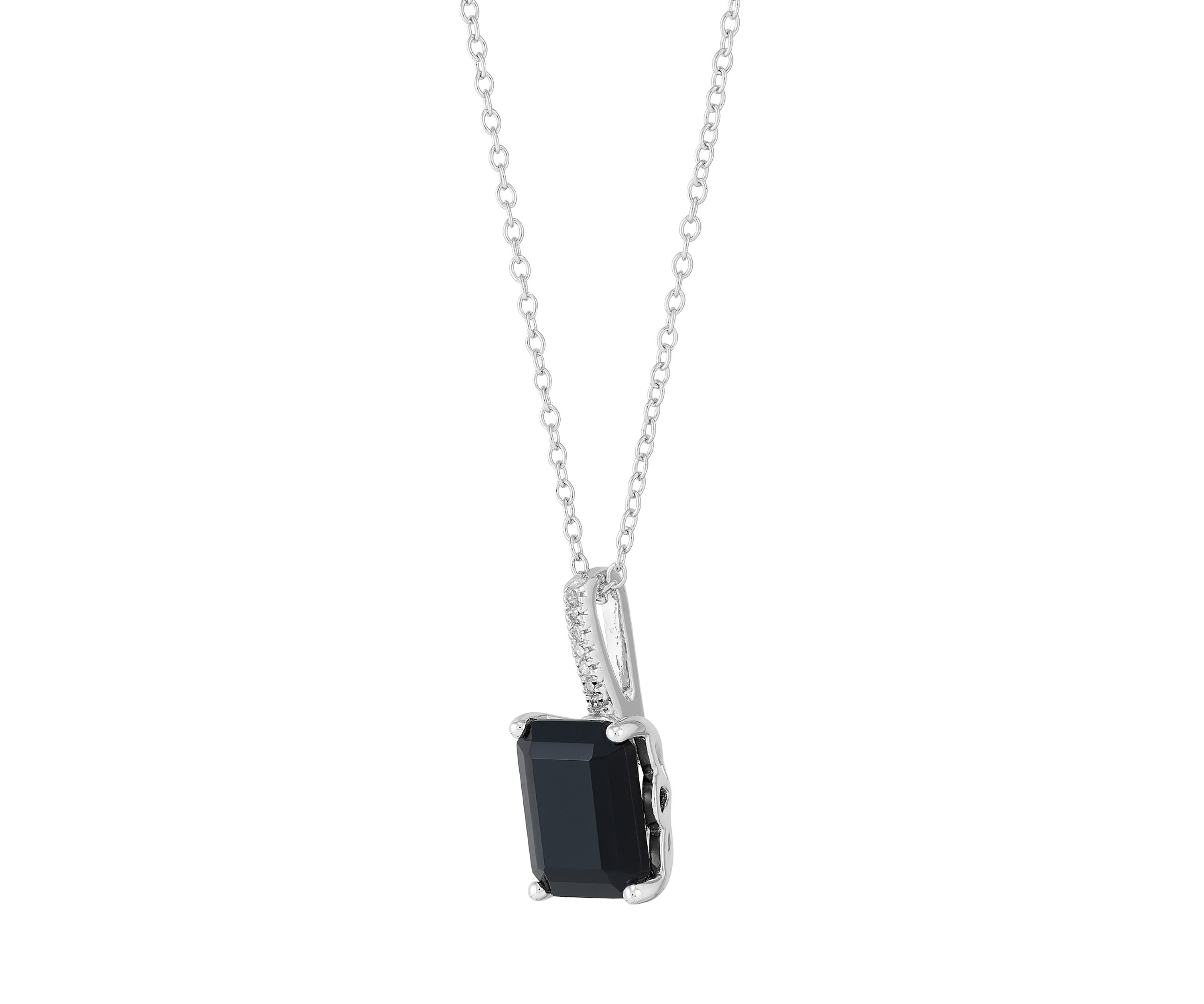 Octagon Onyx and Diamond Accent Pendant with 18" Cable Chain in Sterling Silver
