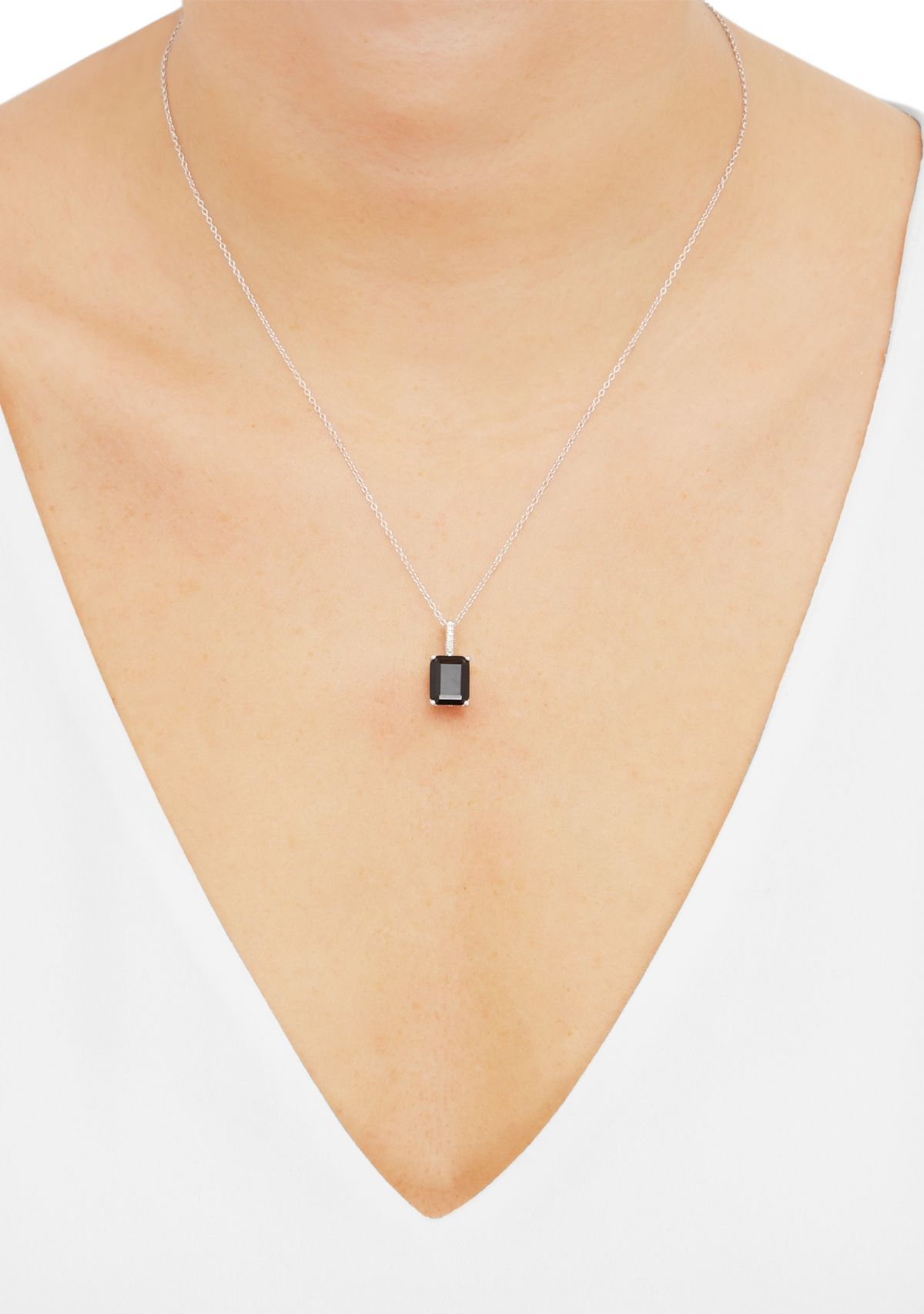 Octagon Onyx and Diamond Accent Pendant with 18" Cable Chain in Sterling Silver