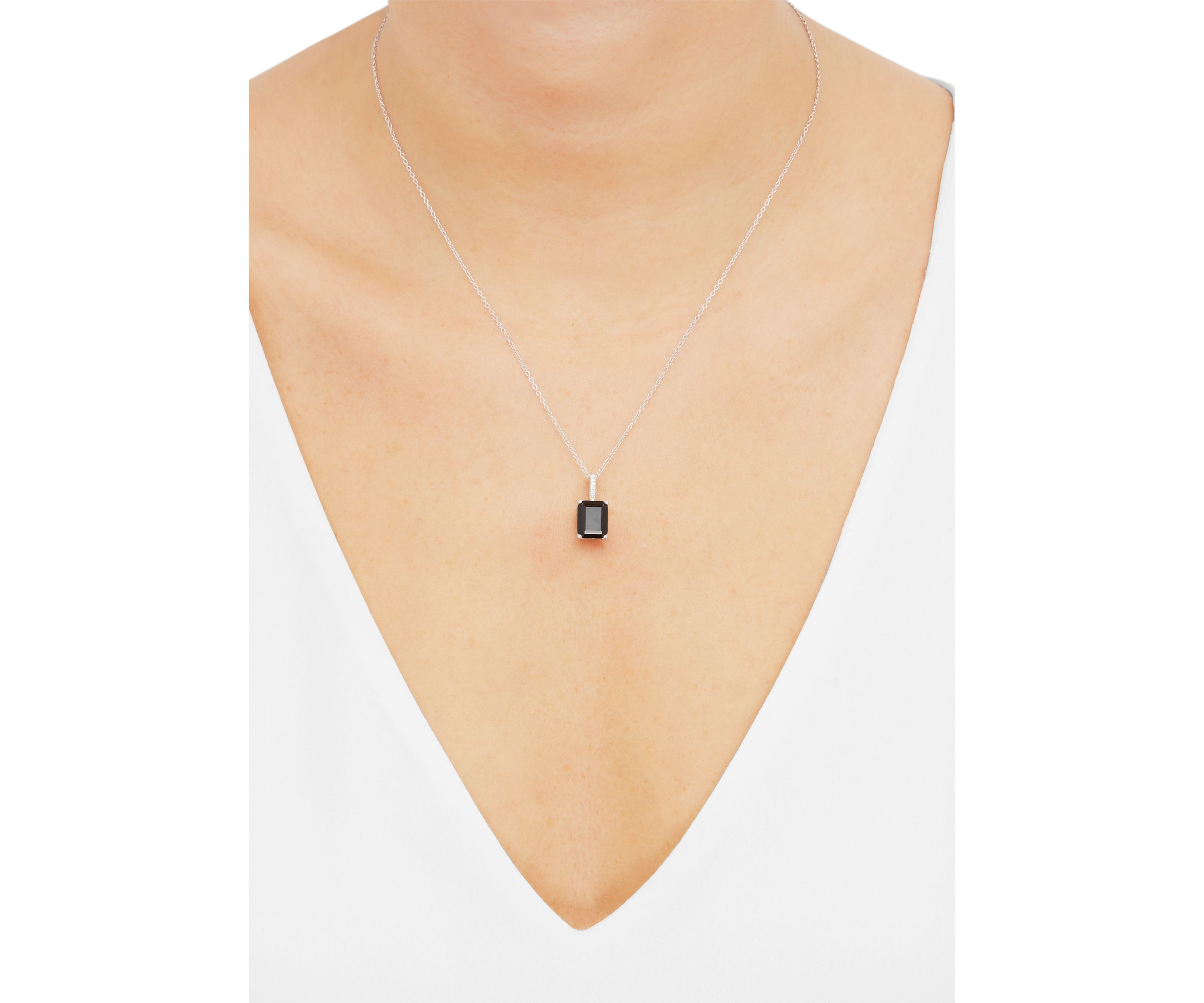Octagon Onyx and Diamond Accent Pendant with 18" Cable Chain in Sterling Silver