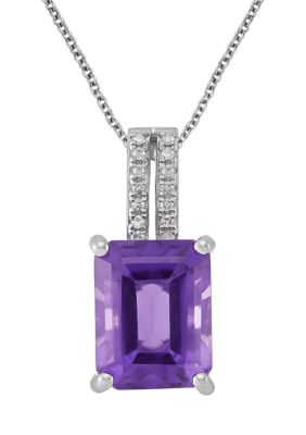 Belk & Co Diamond Accent And Amethyst Pendant Cable Chain Necklace In Sterling Silver