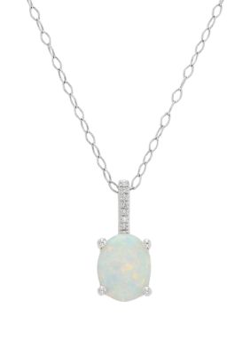 Belk & Co 1 ct. t.w. Created Opal and 1/10 ct. t.w. Diamond Oval Pendant Necklace in Sterling Silver -  5400453SBX590453COPPC