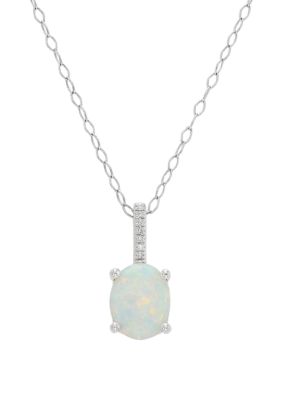 Belk & Co 1 Ct. T.w. Created Opal And 1/10 Ct. T.w. Diamond Oval Pendant Necklace In Sterling Silver