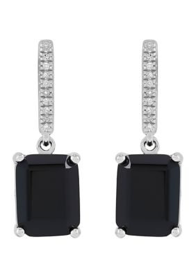 Belk & Co Emerald Cut Onyx and 1/20 ct. t.w. Diamond Earrings in Sterling Silver