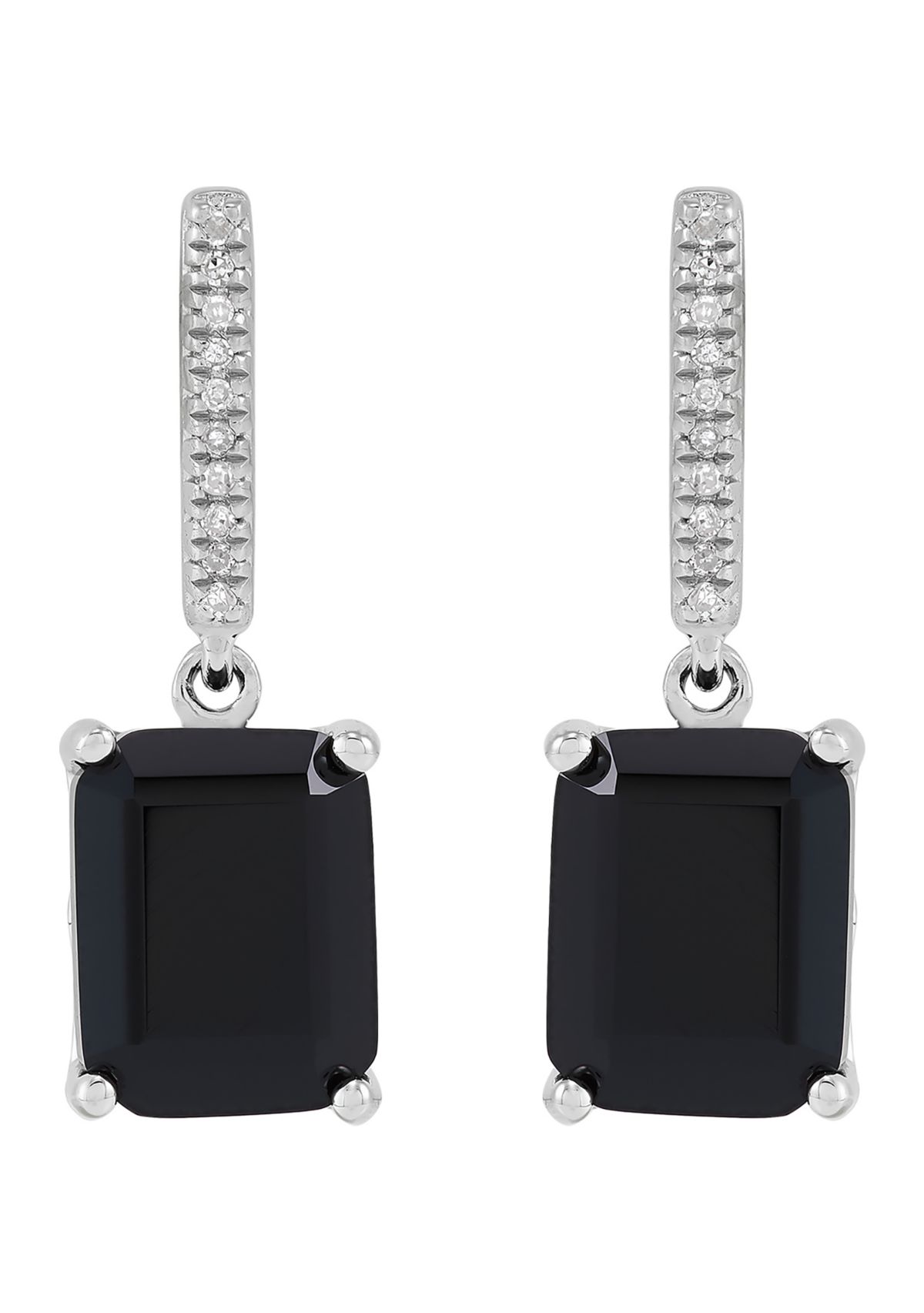 Emerald Cut Onyx and 1/20 ct. t.w. Diamond Earrings in Sterling Silver