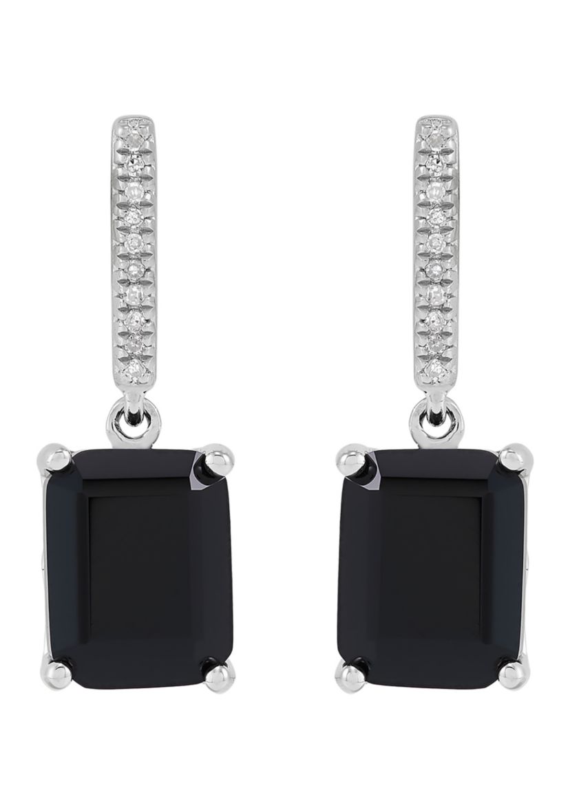 Emerald Cut Onyx and 1/20 ct. t.w. Diamond Earrings in Sterling Silver