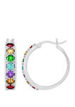 1/10 ct. t.w. Diamond Multi Colored Hoop Earrings in Sterling Silver