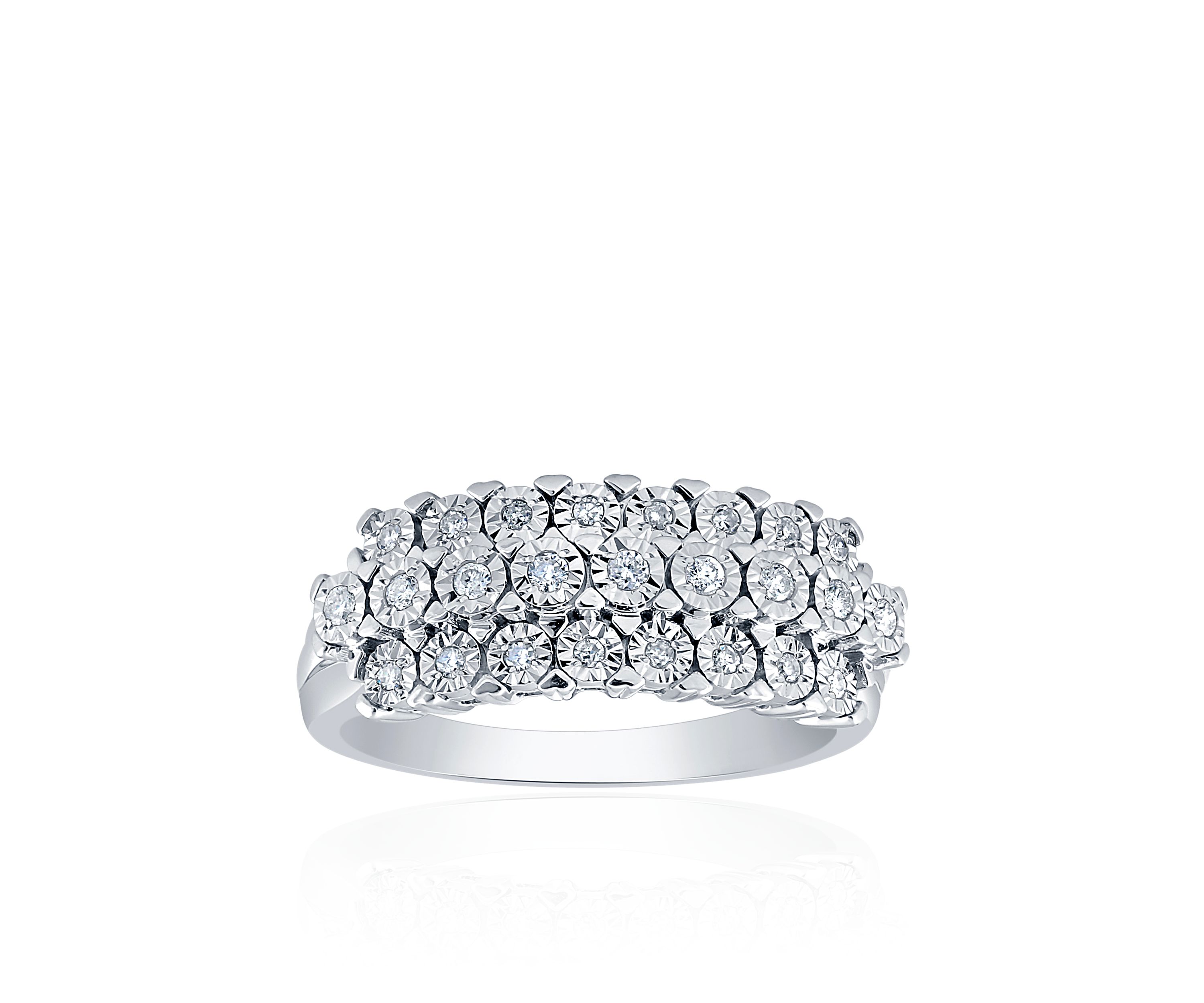 1/6 ct. t.w. Diamond 3 Row Ring in Sterling Silver