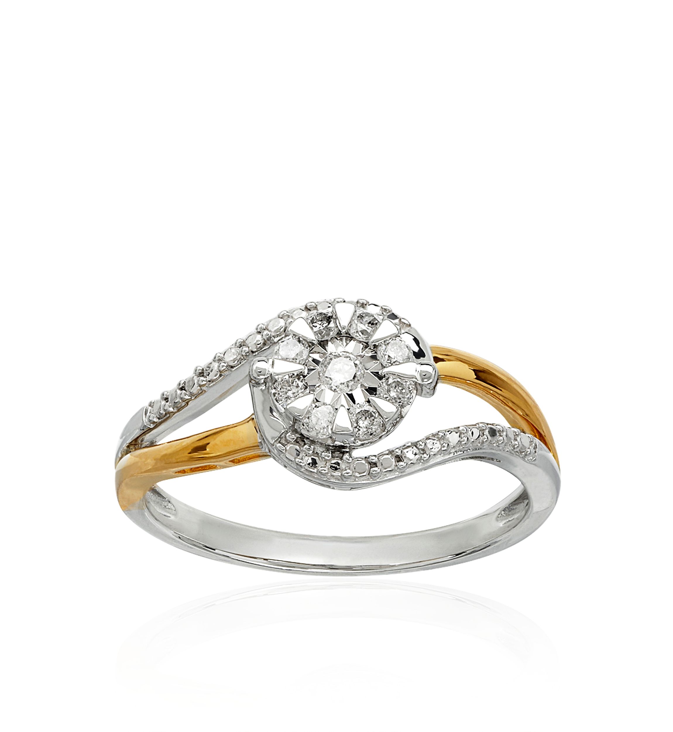 1/5 ct. t.w. Diamond Swirl Ring in 14K Yellow Gold over Sterling Silver