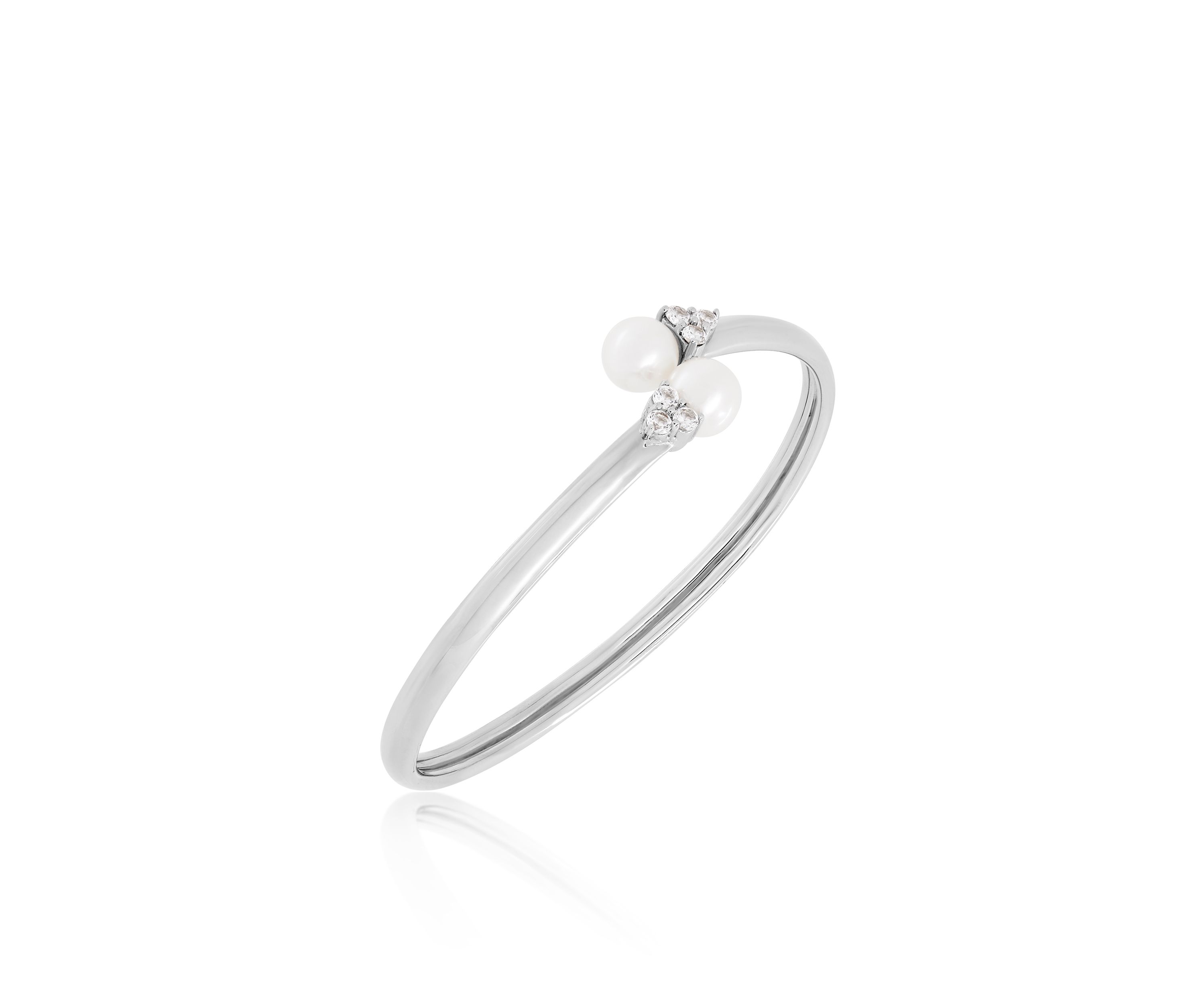 Freshwater Pearl and White Topaz Bangle in Sterling Silver
