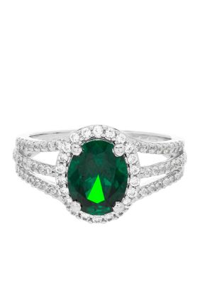 Belk & Co 1.76 ct. t.w. Created Emerald And Created White Sapphire Oval Ring in Sterling Silver