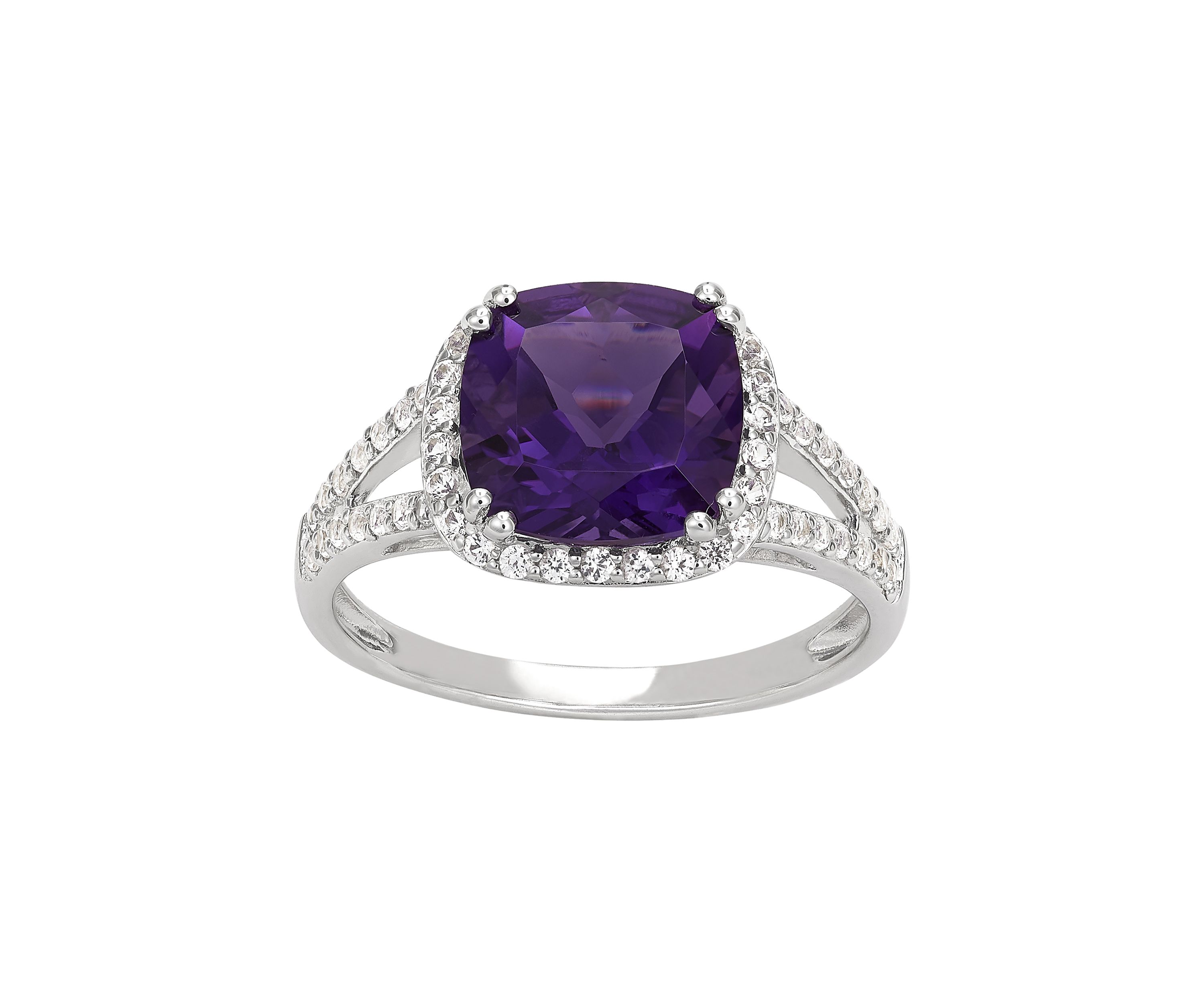 Amethysy and Created White Sapphire Ring in Sterling Silver