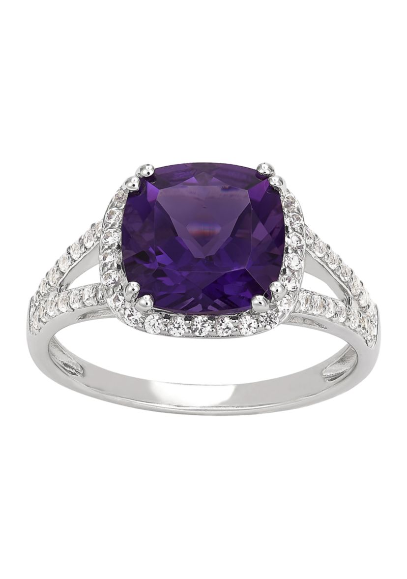 Amethysy and Created White Sapphire Ring in Sterling Silver