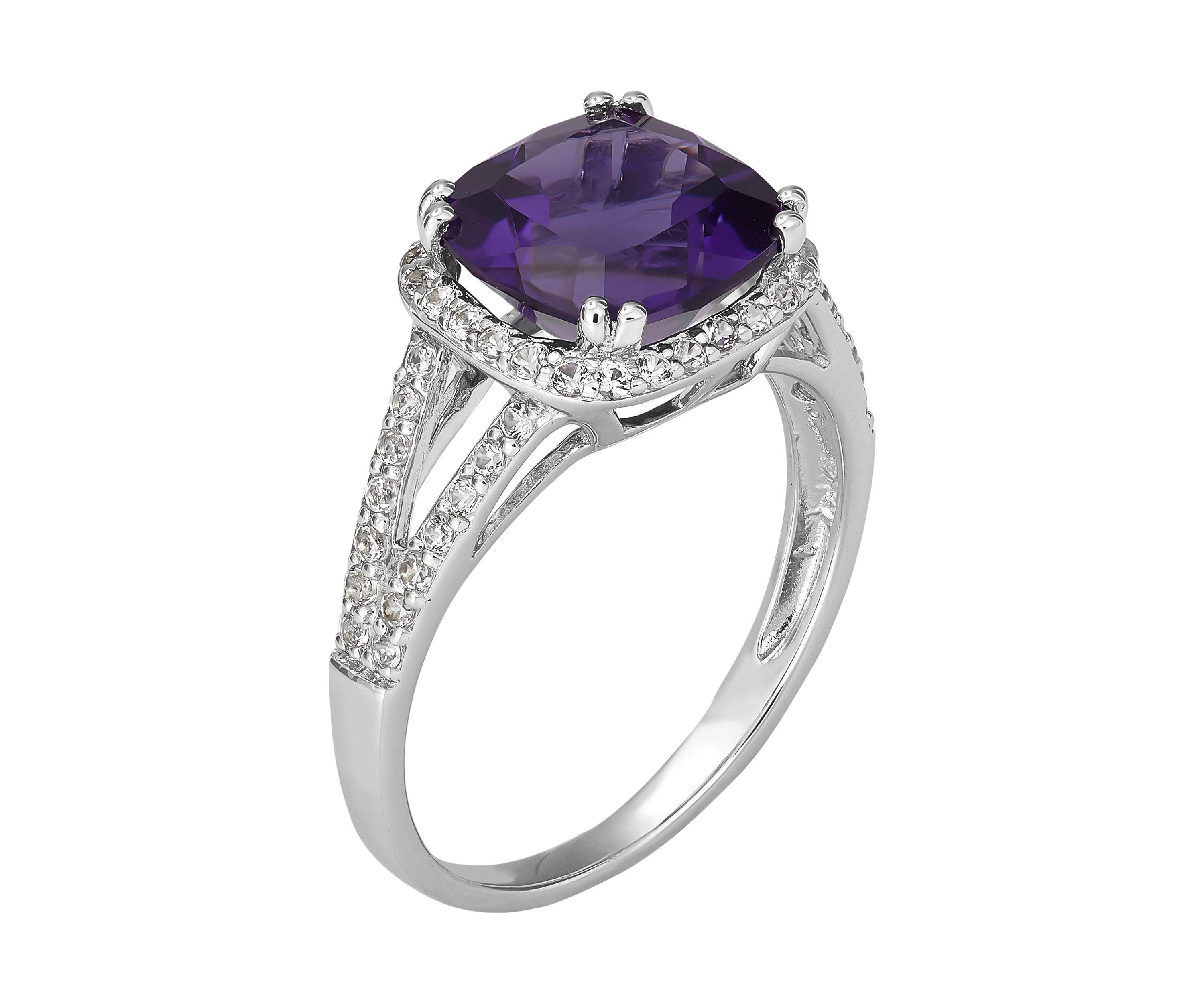 Amethysy and Created White Sapphire Ring in Sterling Silver