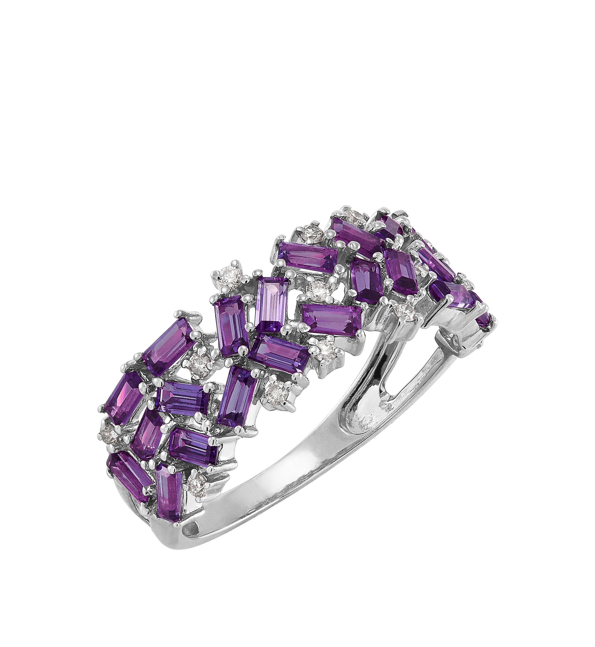  1/10 ct. t.w. Diamond Amethyst Ring in Sterling Silver  