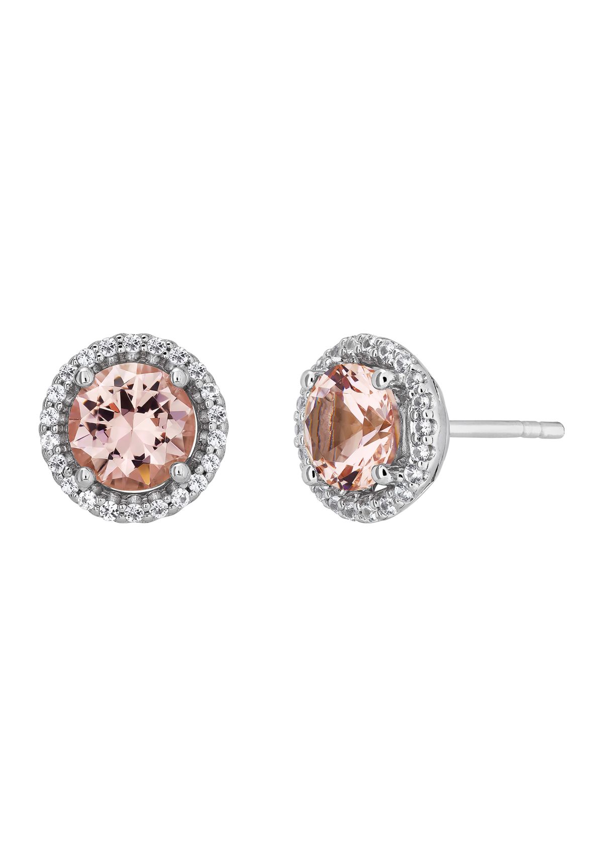 Nano Morganite and Created White Sapphire Pendant and Earrings Set in Sterling Silver