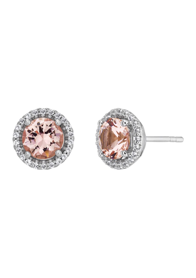 Nano Morganite and Created White Sapphire Pendant and Earrings Set in Sterling Silver