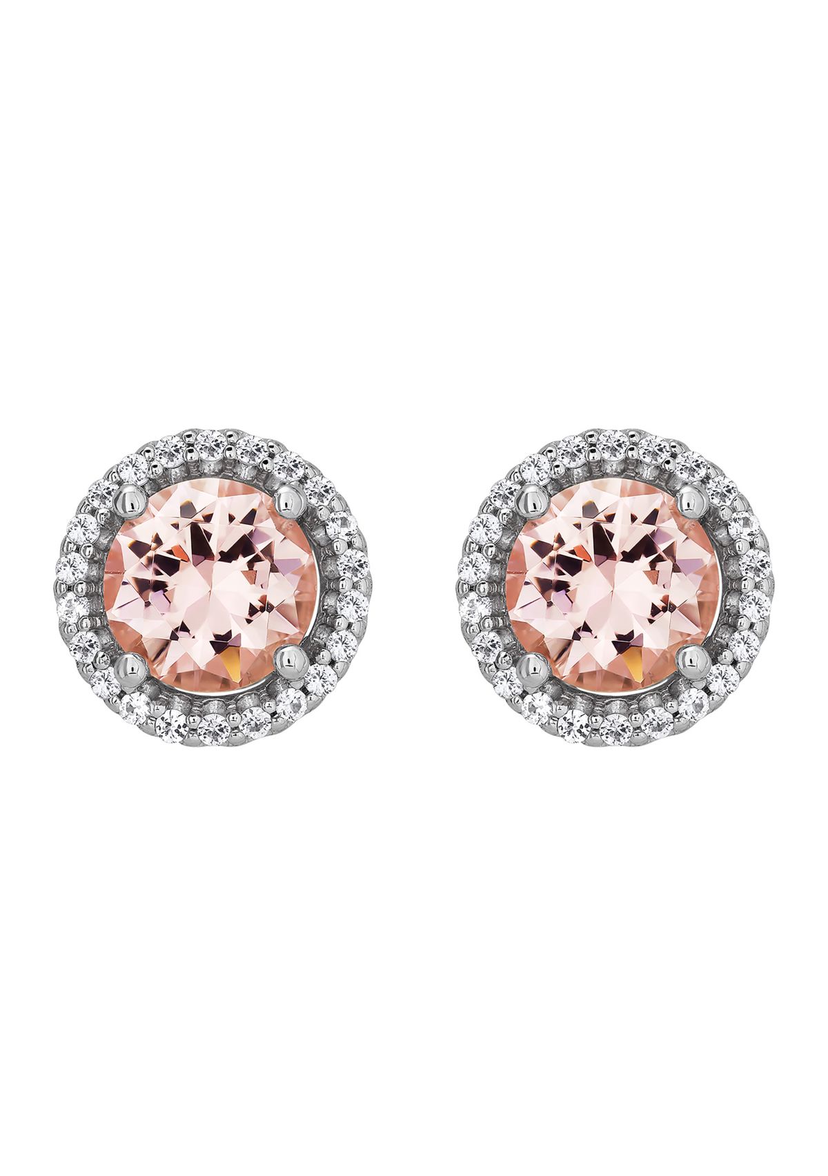 Nano Morganite and Created White Sapphire Pendant and Earrings Set in Sterling Silver