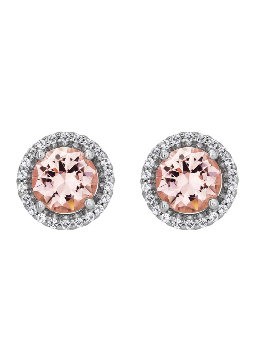 Nano Morganite and Created White Sapphire Pendant and Earrings Set in Sterling Silver