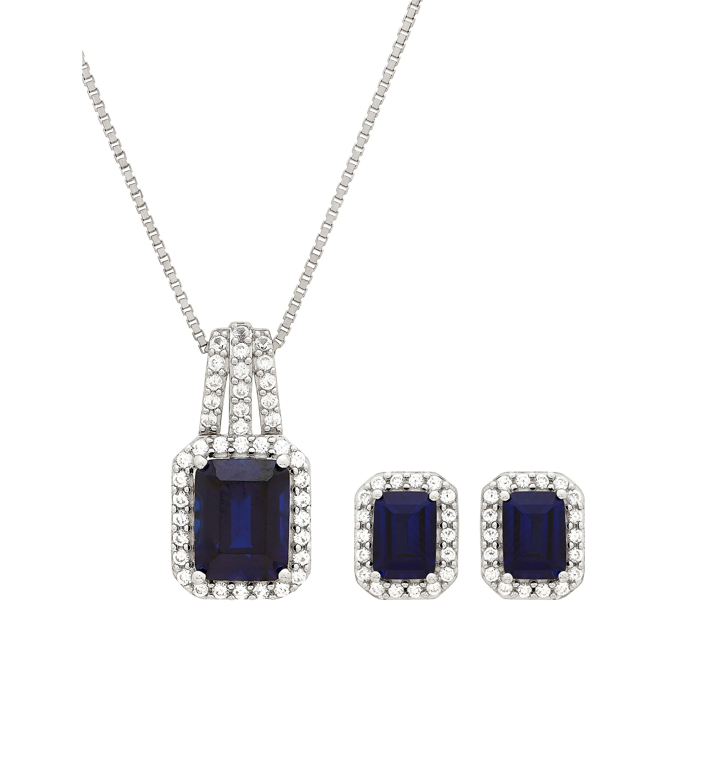 6.30 ct. t.w. Created Sapphire And Created White Sapphire Necklace Set in Sterling Silver 