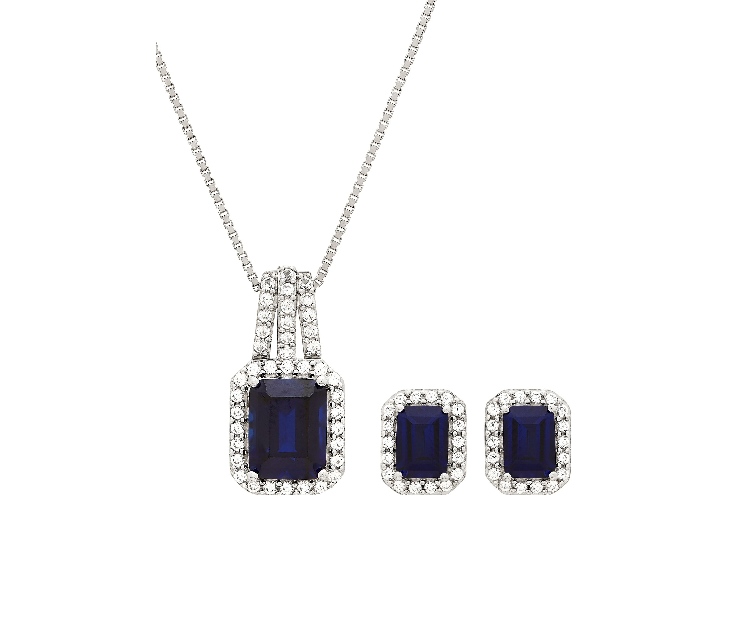 6.30 ct. t.w. Created Sapphire And Created White Sapphire Necklace Set in Sterling Silver 