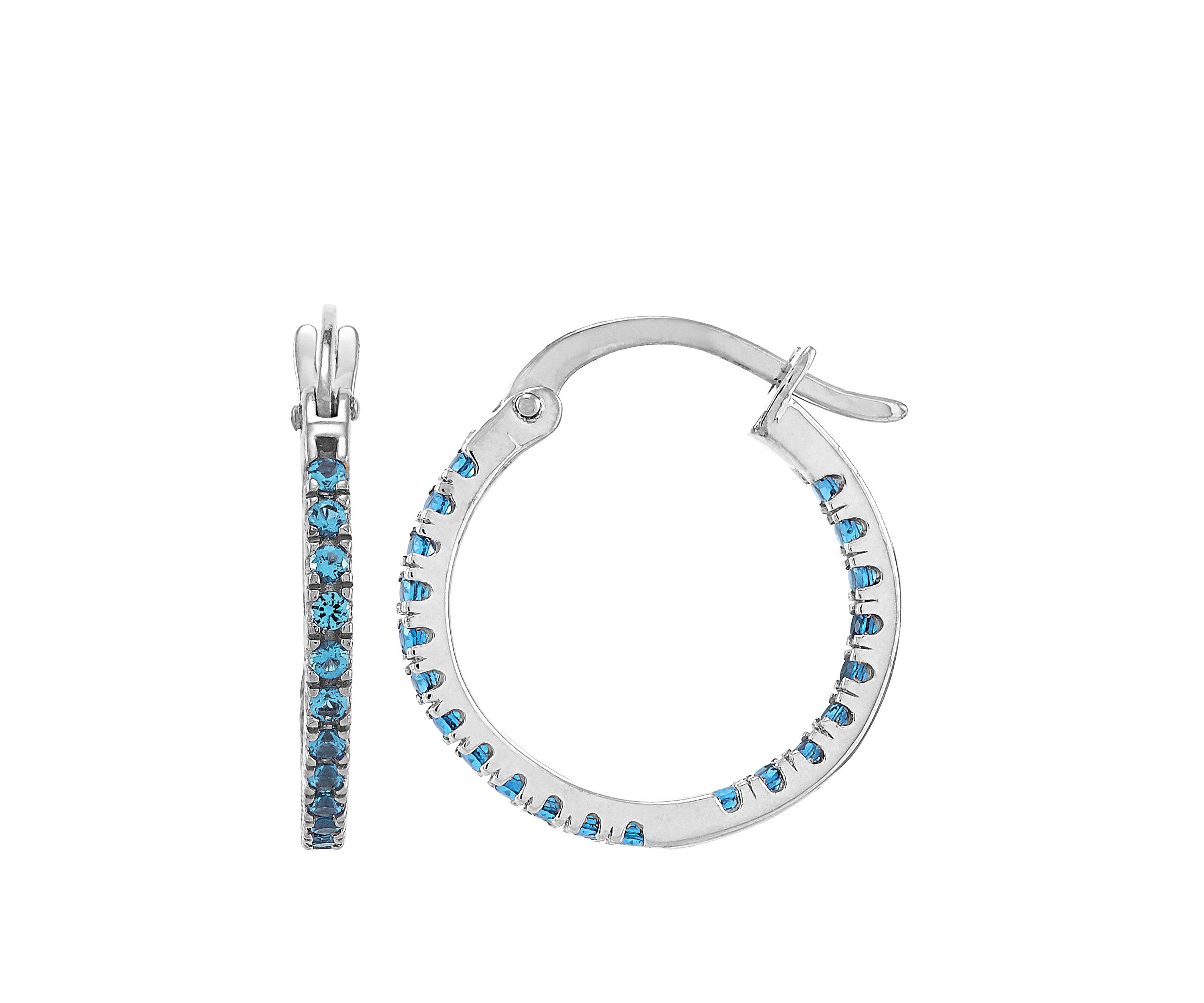 Blue Topaz Hoop Earrings in Sterling Silver 