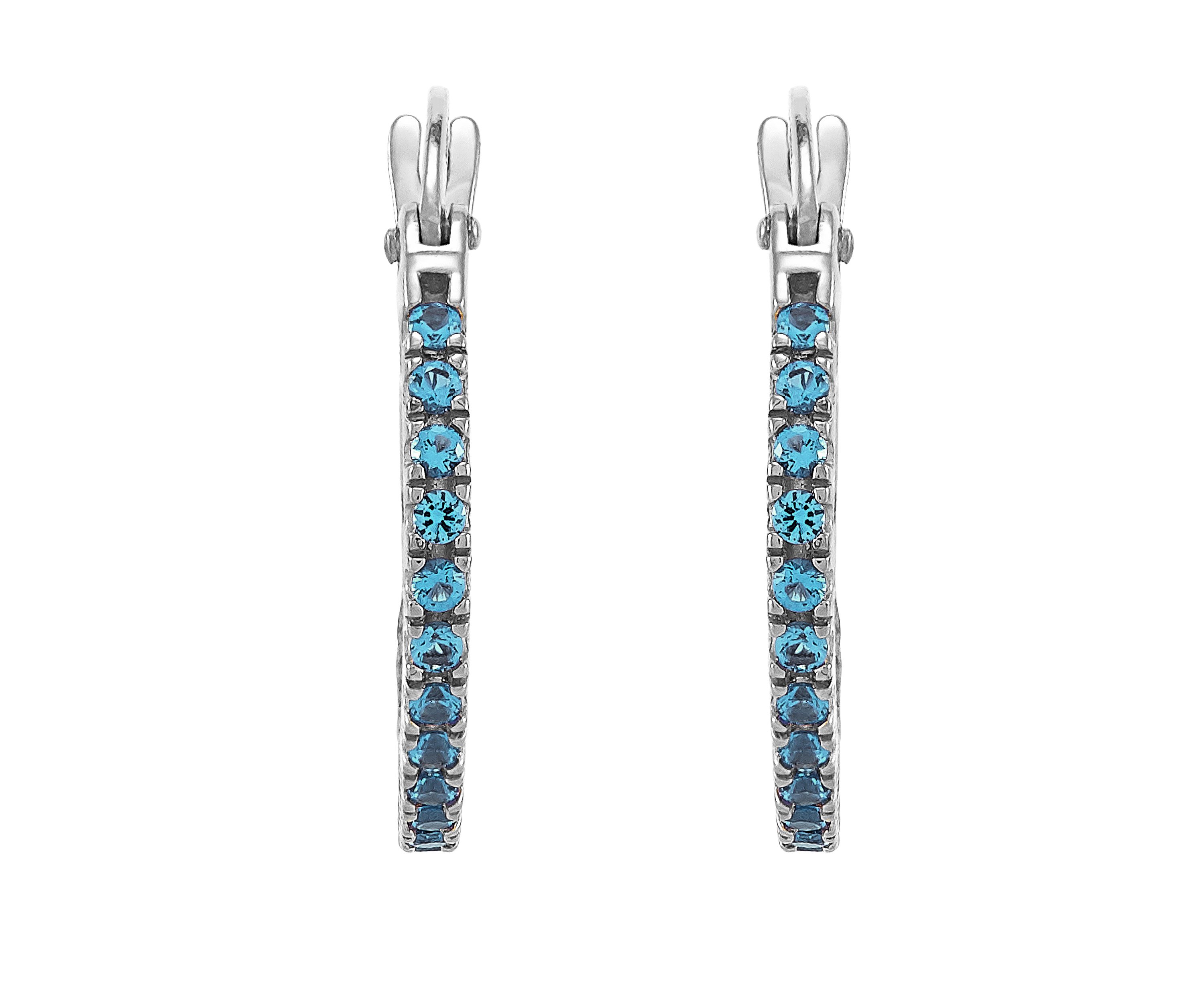 Blue Topaz Hoop Earrings in Sterling Silver 