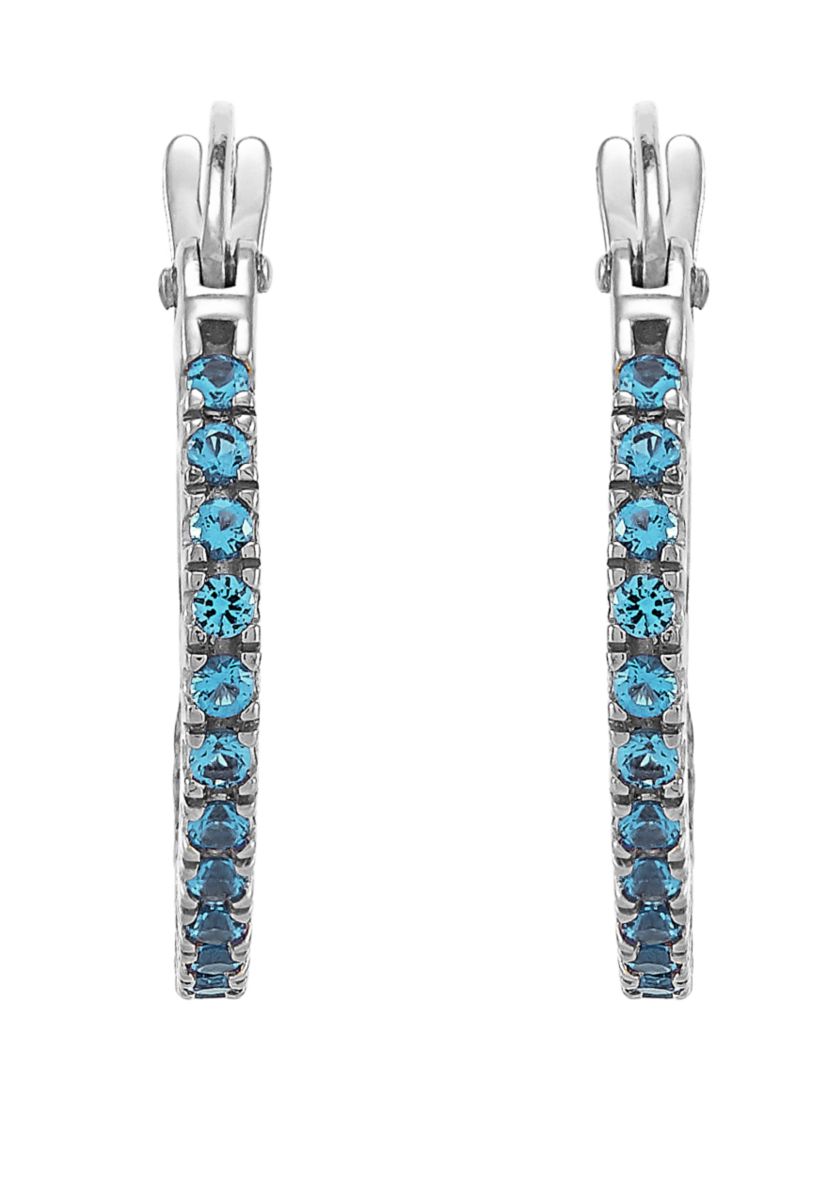 Blue Topaz Hoop Earrings in Sterling Silver 