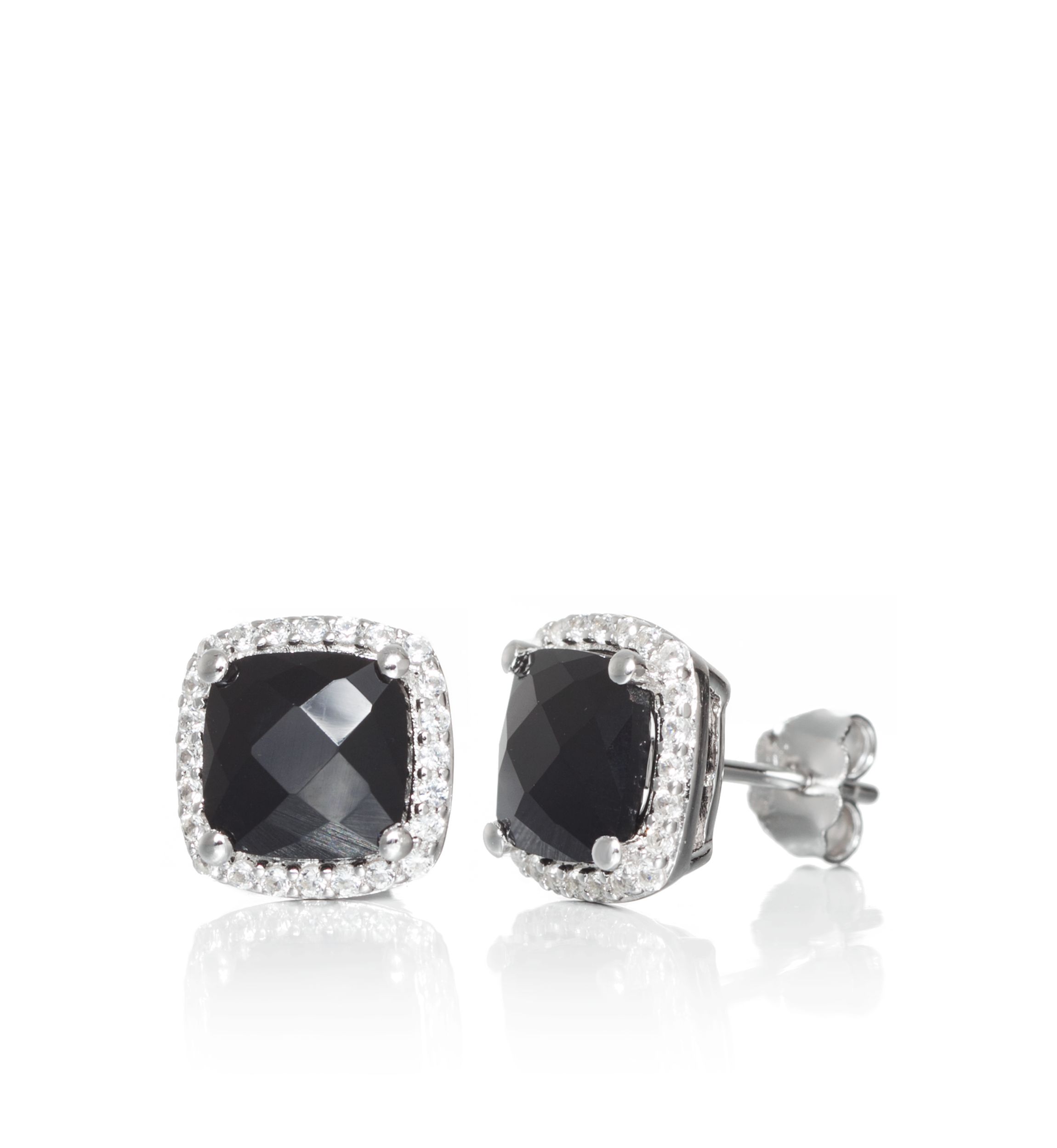 Onyx and White Sapphire Earrings in Sterling Silver