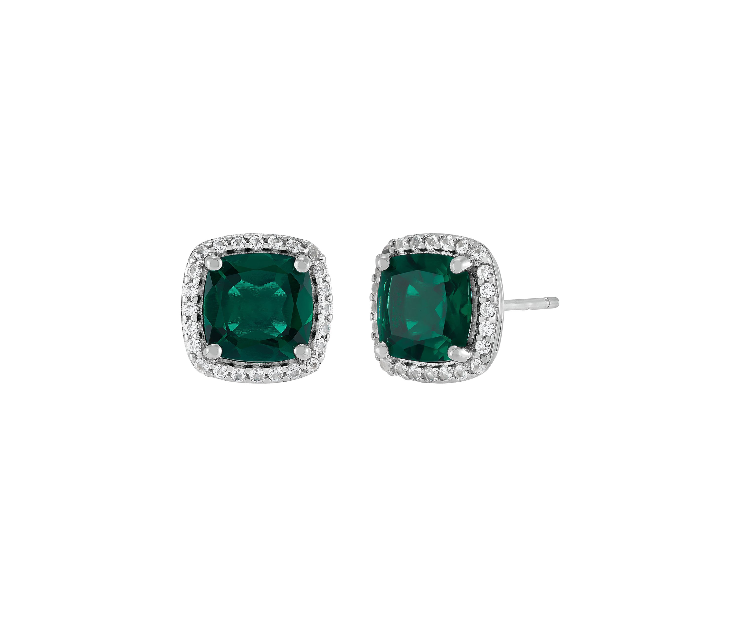 Lab Grown Emerald and Lab Grown White Sapphire Stud Earrings in Sterling Silver