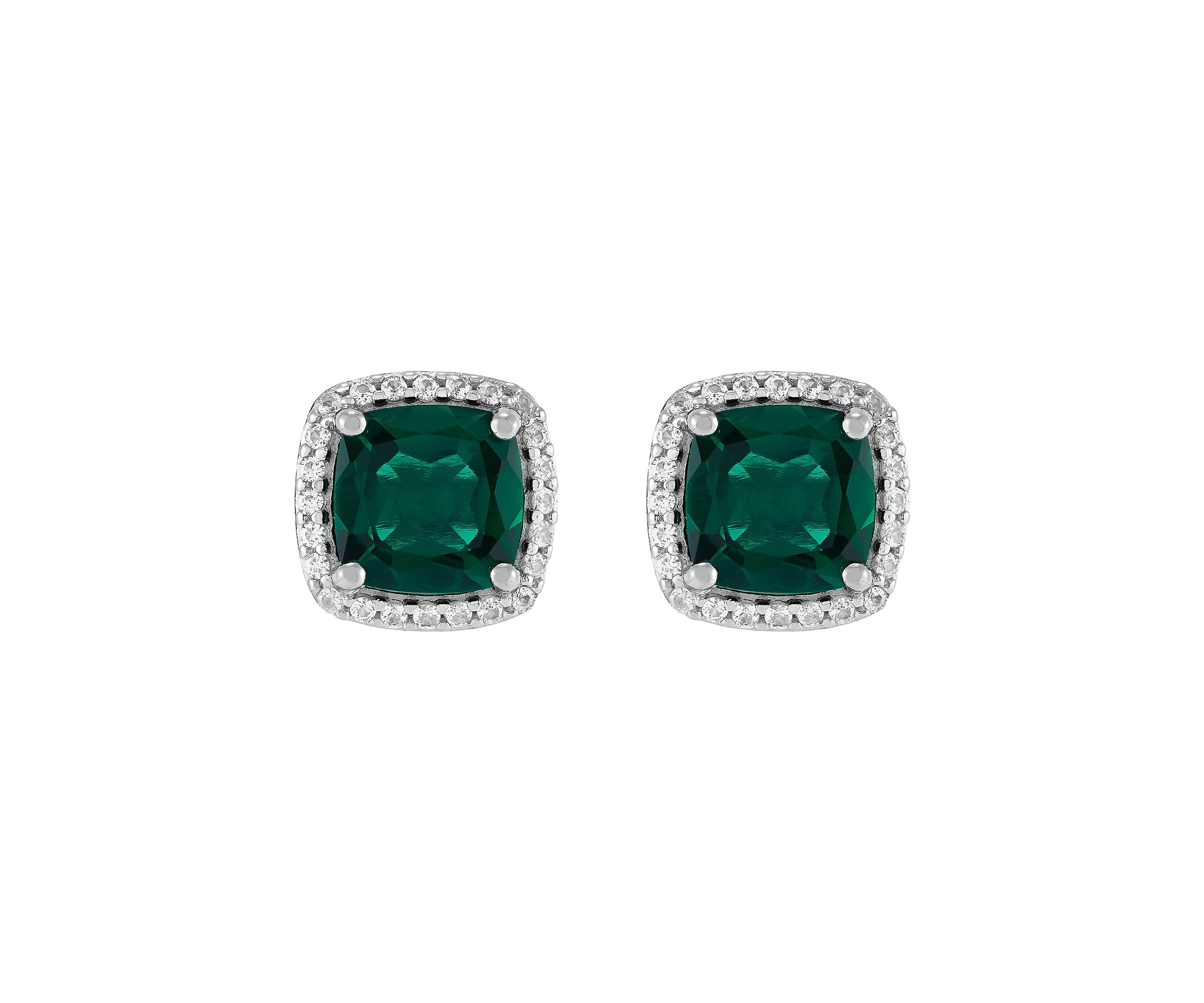 Lab Grown Emerald and Lab Grown White Sapphire Stud Earrings in Sterling Silver