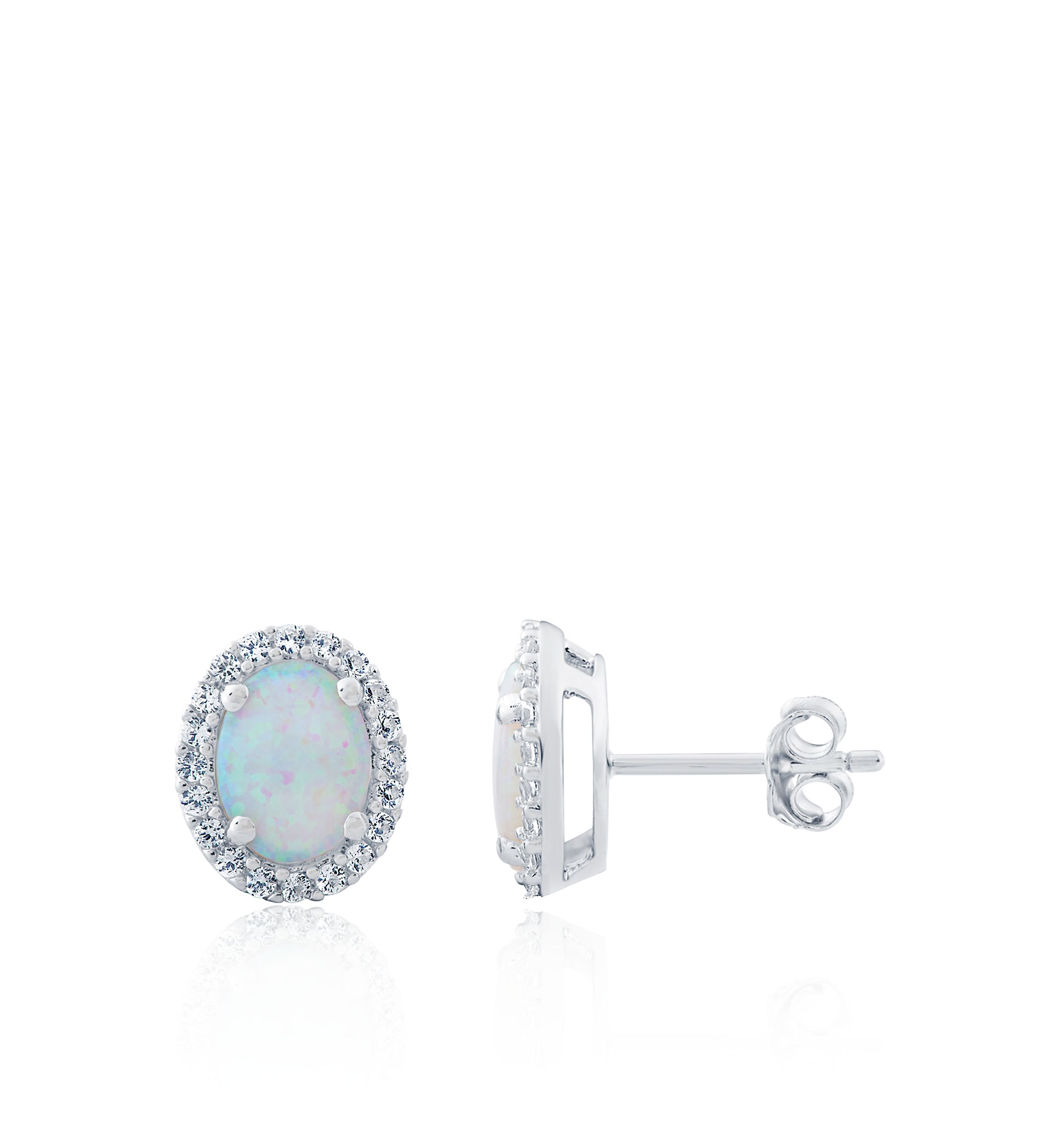 Created Opal and White Sapphire Earrings in Sterling Silver