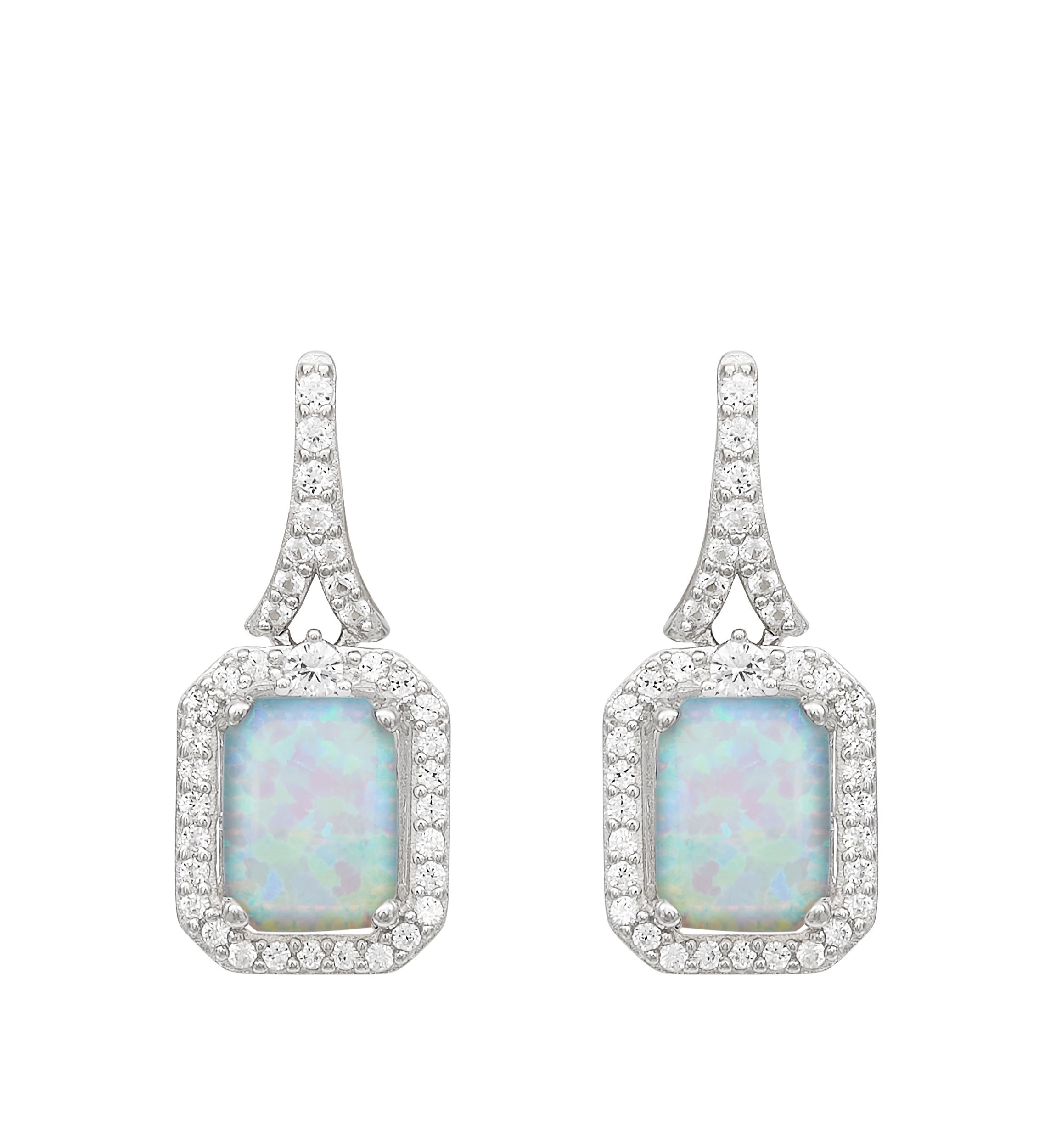 Created Opal and Created White Sapphire Earrings 
