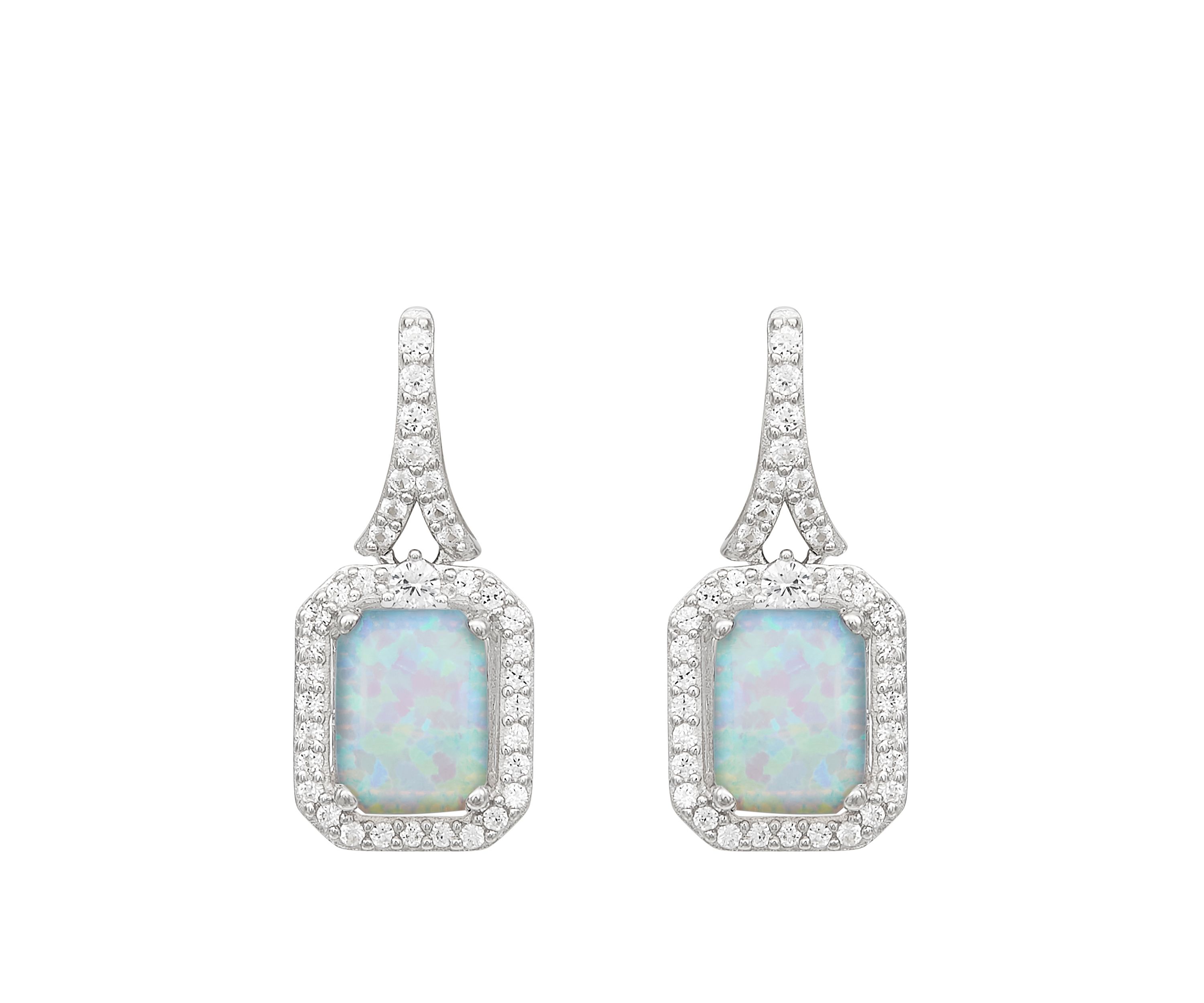 Created Opal and Created White Sapphire Earrings 