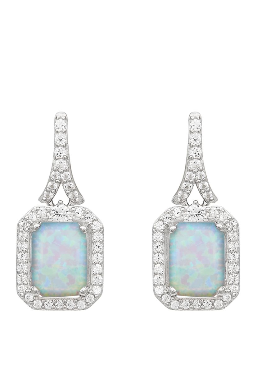 Created Opal and Created White Sapphire Earrings 
