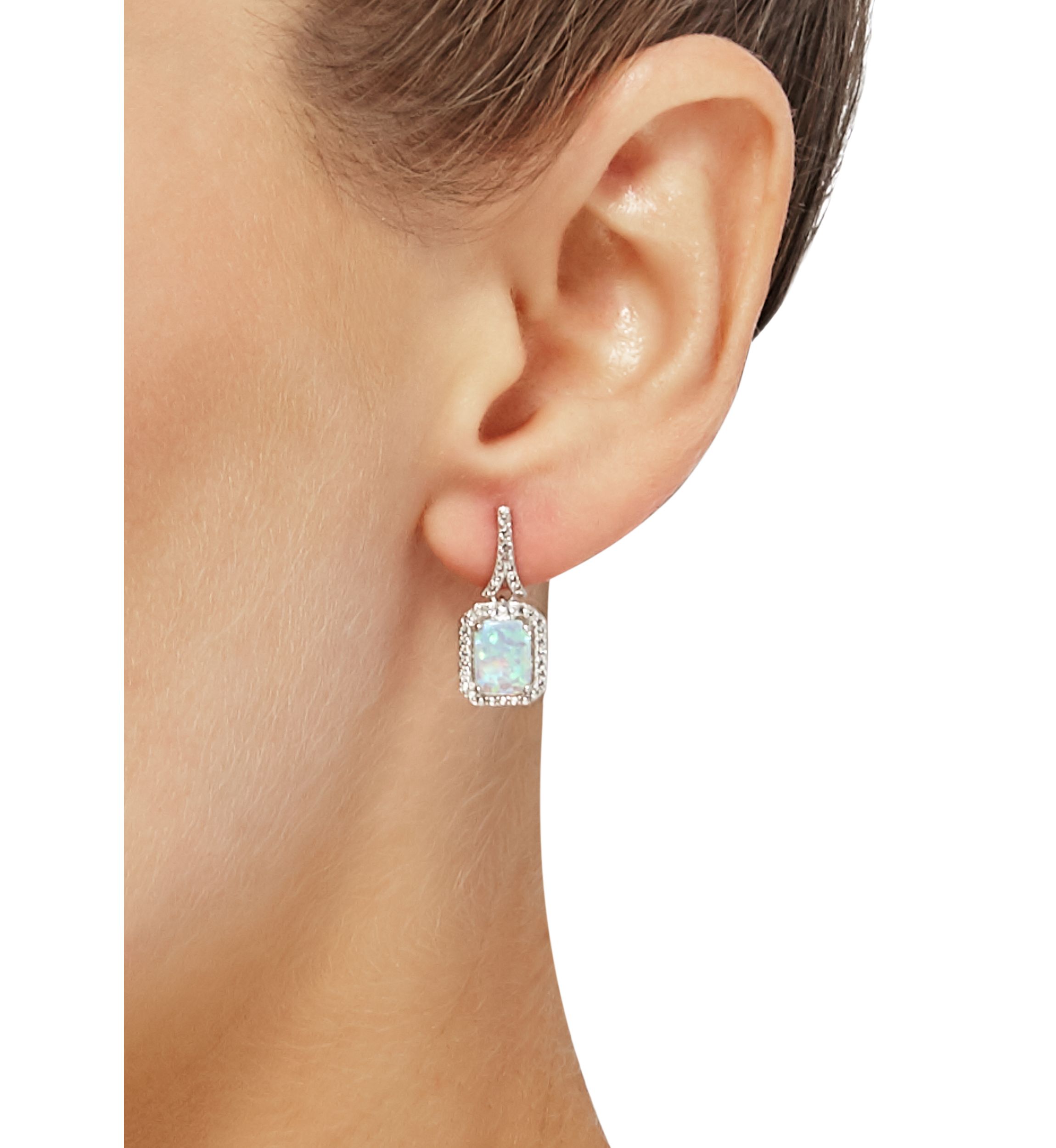 Created Opal and Created White Sapphire Earrings 