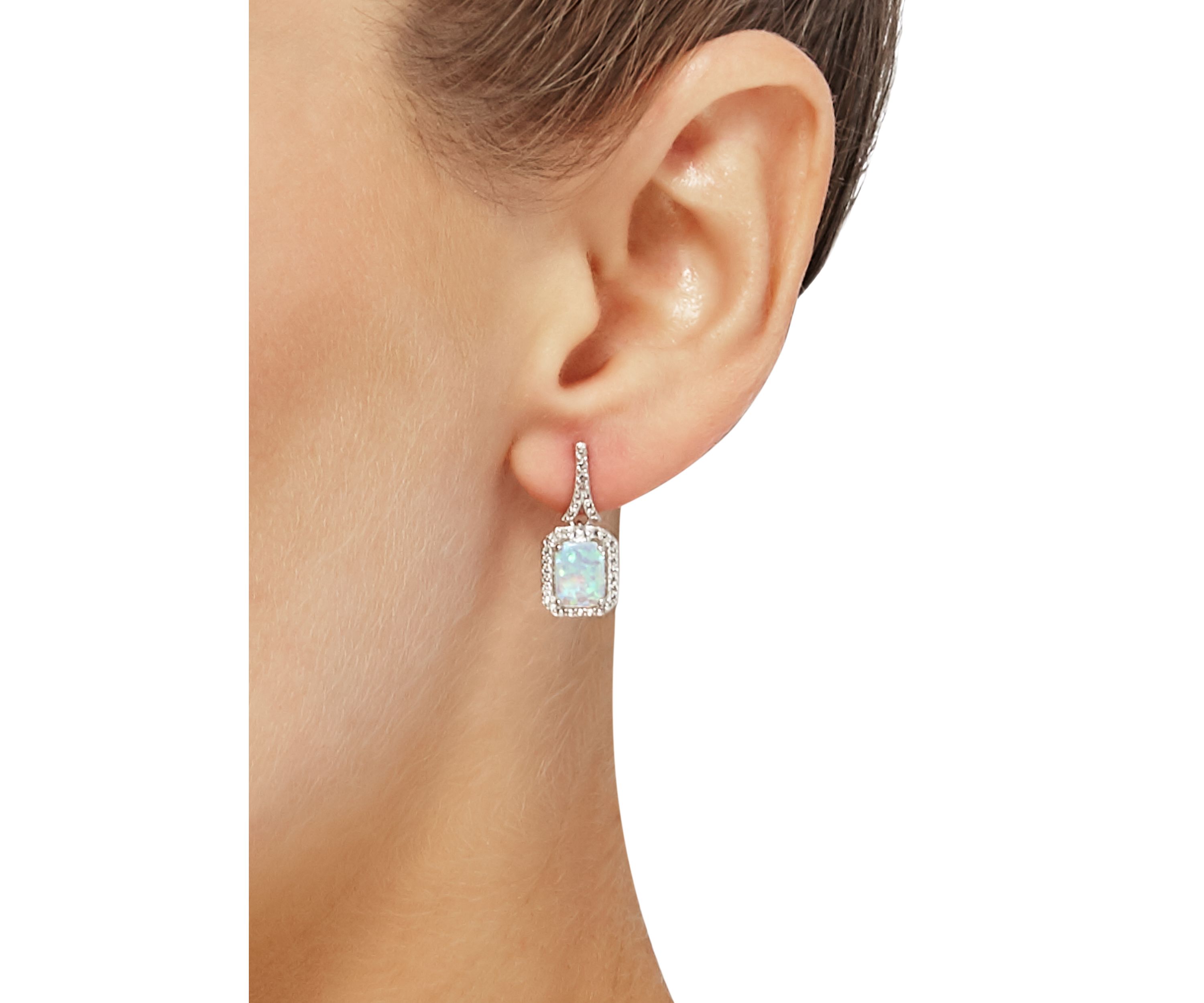 Created Opal and Created White Sapphire Earrings 