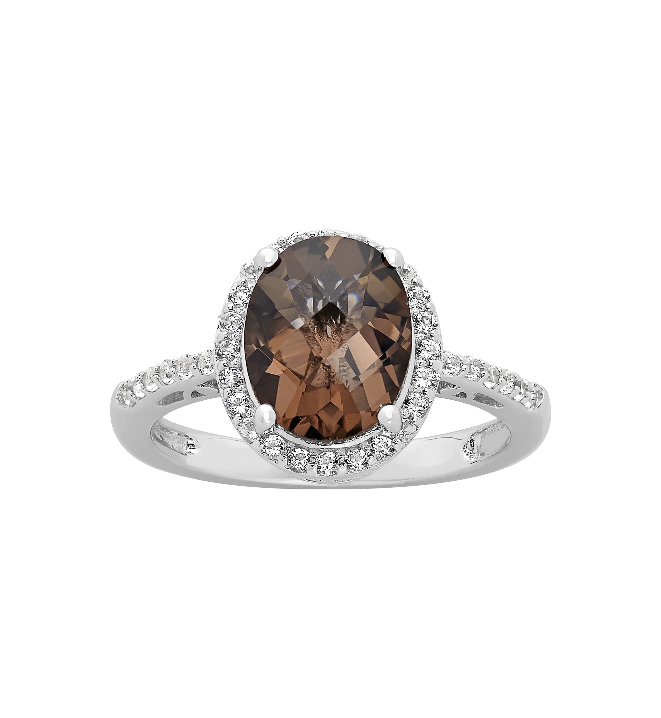 Smokey Quartz and White Topaz Ring in Sterling Silver