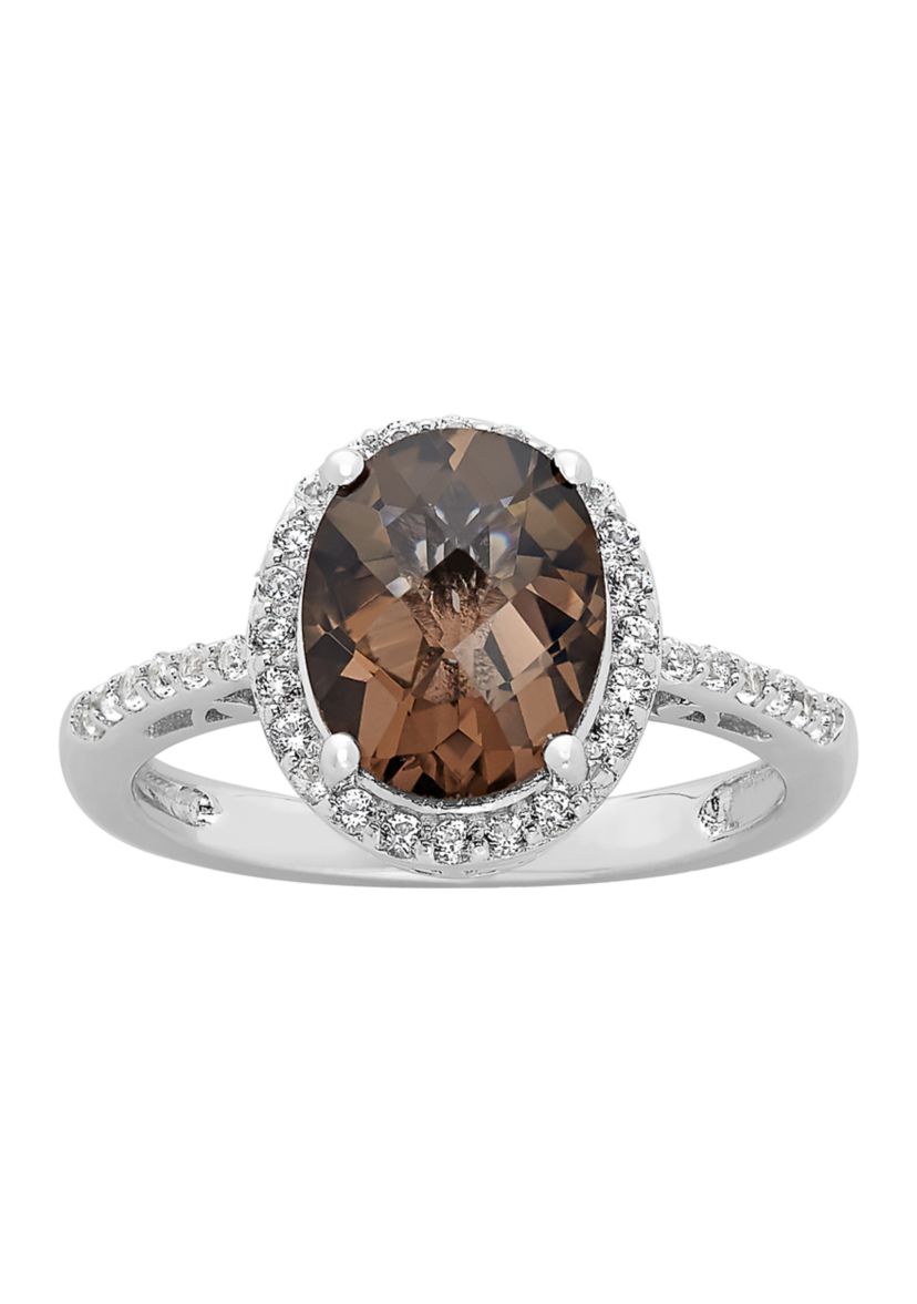 Smokey Quartz and White Topaz Ring in Sterling Silver
