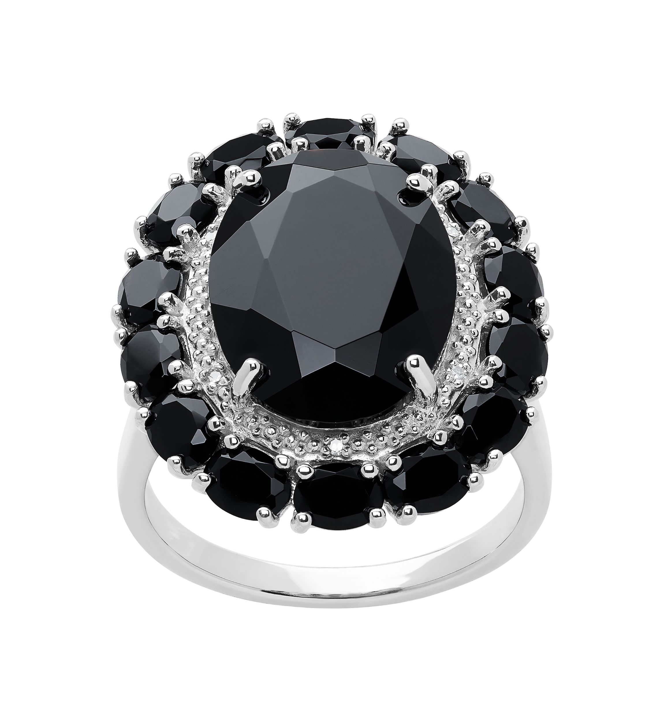 Onyx and Diamond Ring in Sterling Silver