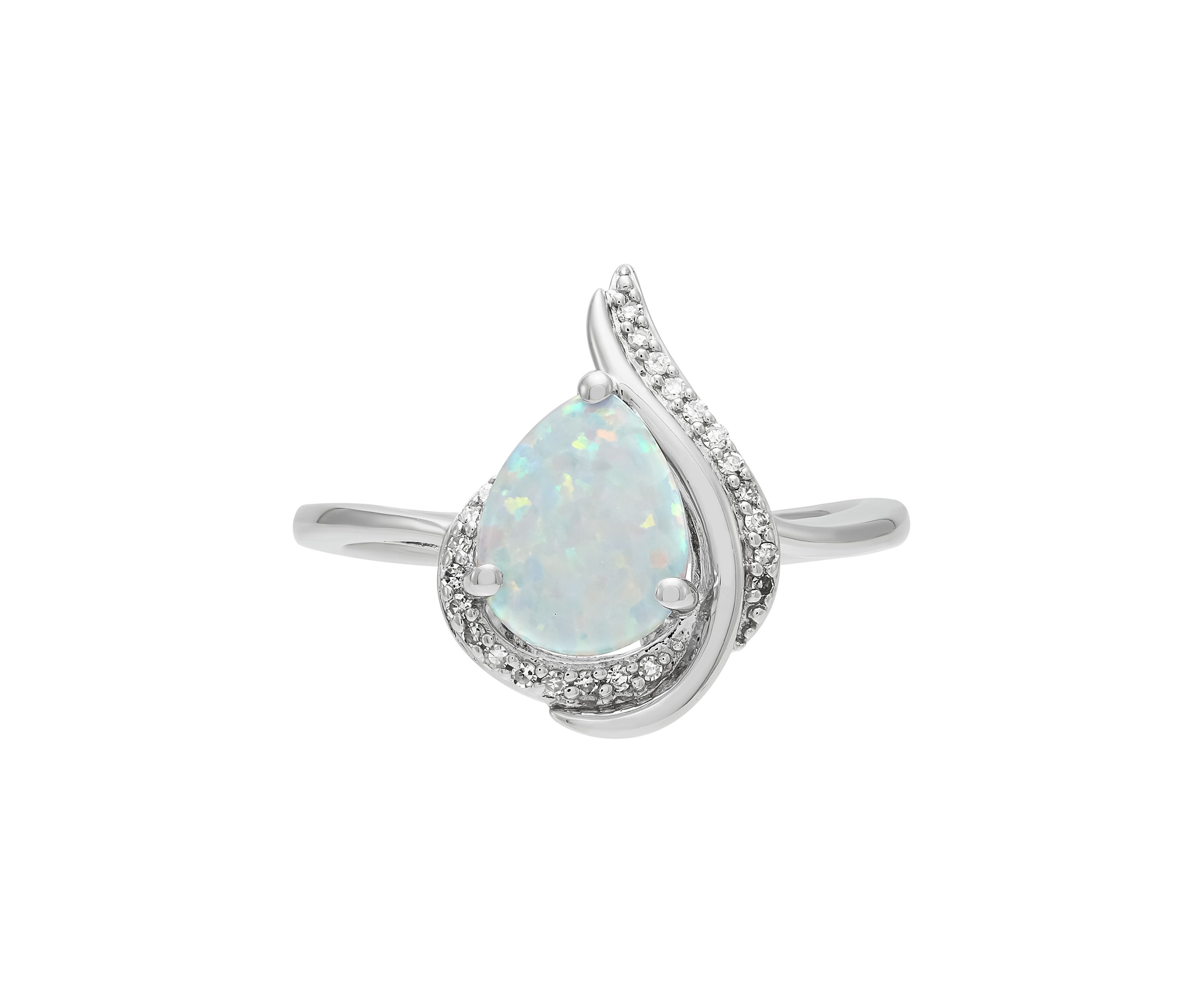 1/10 ct. t.w. Diamond and Lab Grown Opal Ring in Sterling Silver
