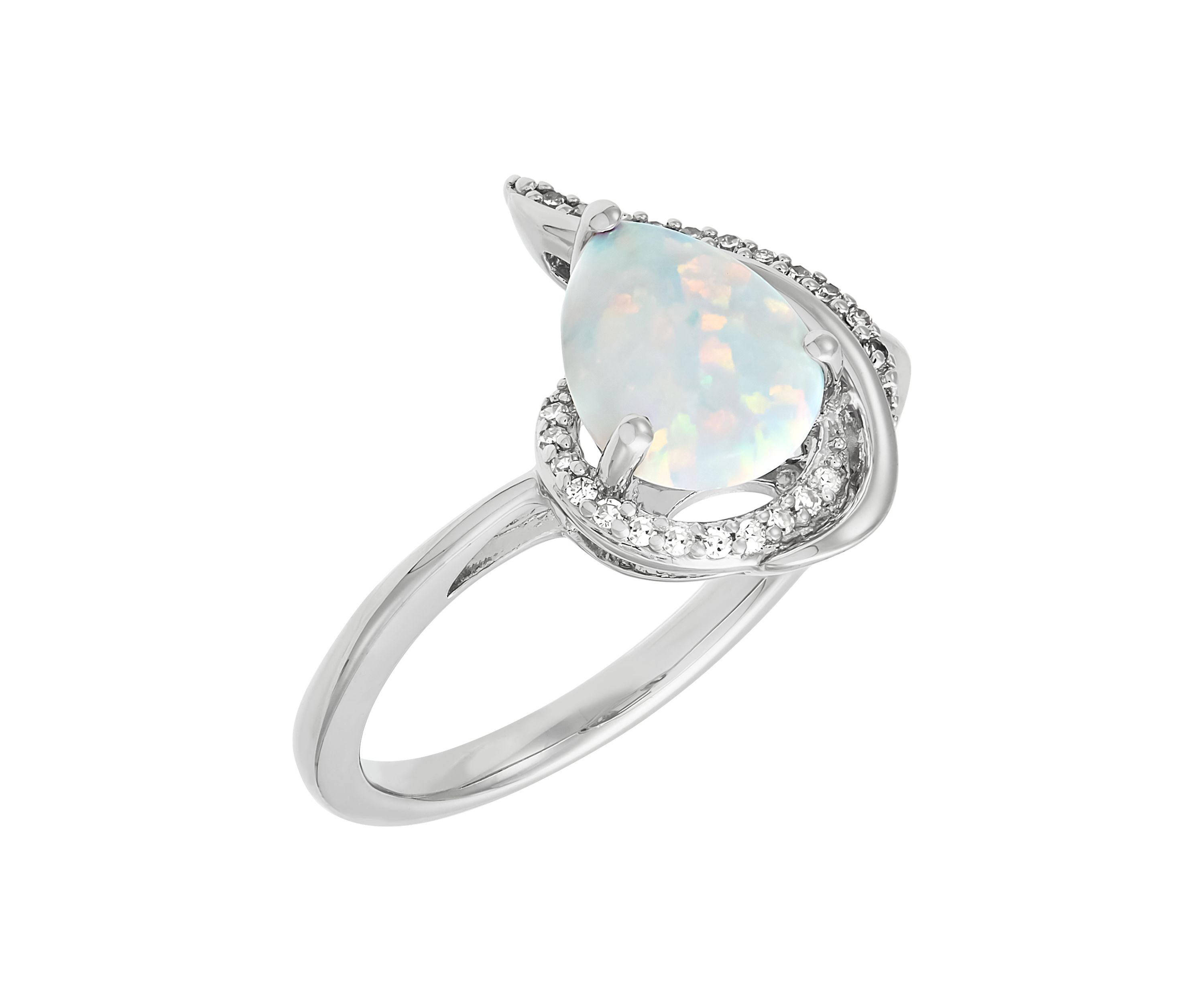 1/10 ct. t.w. Diamond and Lab Grown Opal Ring in Sterling Silver
