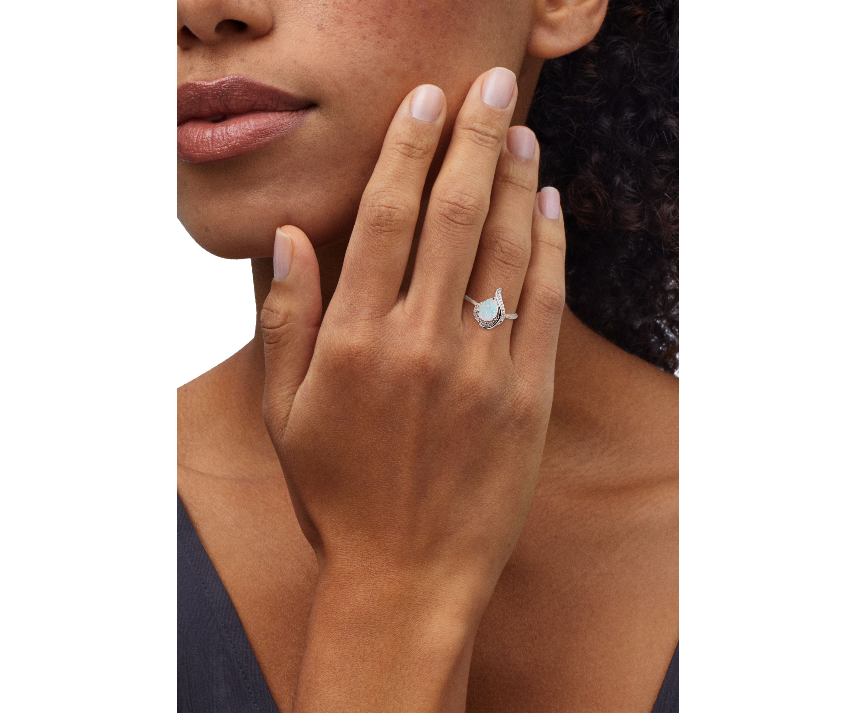 1/10 ct. t.w. Diamond and Lab Grown Opal Ring in Sterling Silver