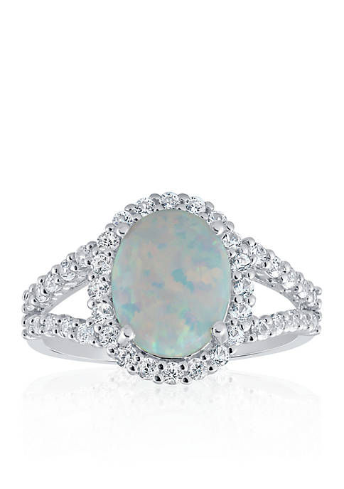 Created Opal and White Sapphire Ring in Sterling Silver