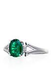 Created Emerald & Diamond Ring in Sterling Silver