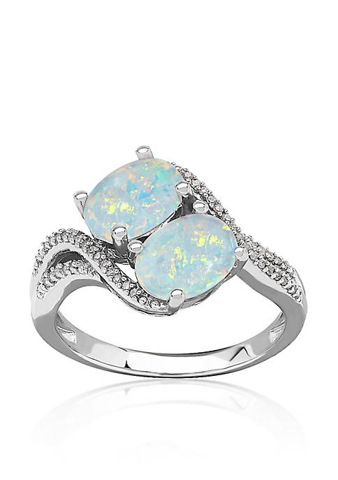 Opal and Diamond Ring in Sterling Silver