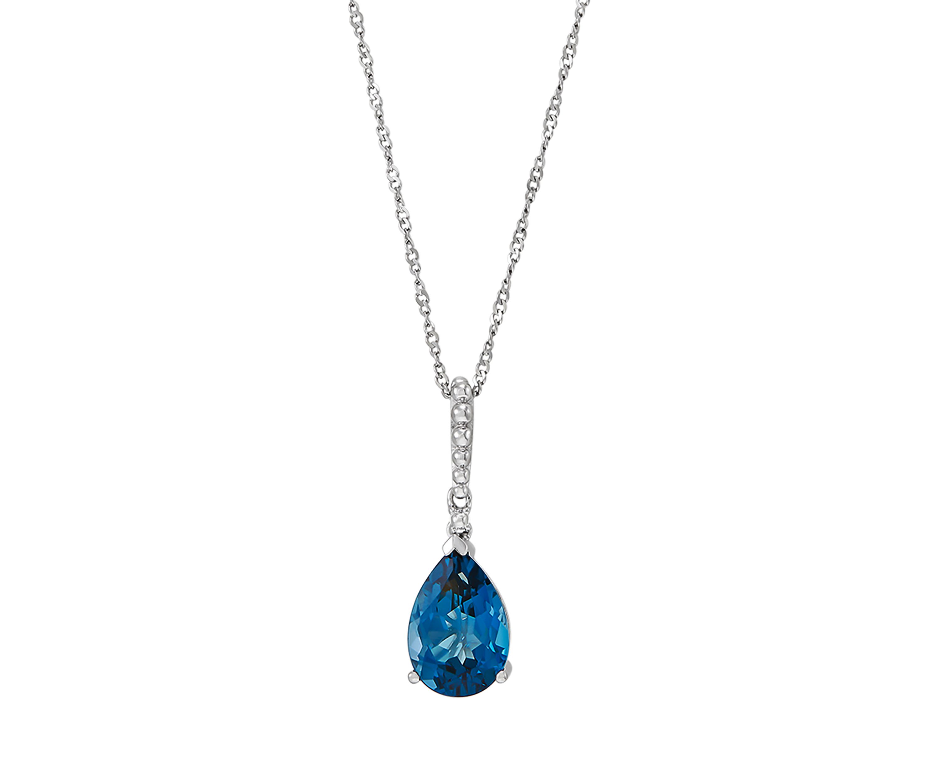 Blue Topaz & Diamond Pendant in Sterling Silver