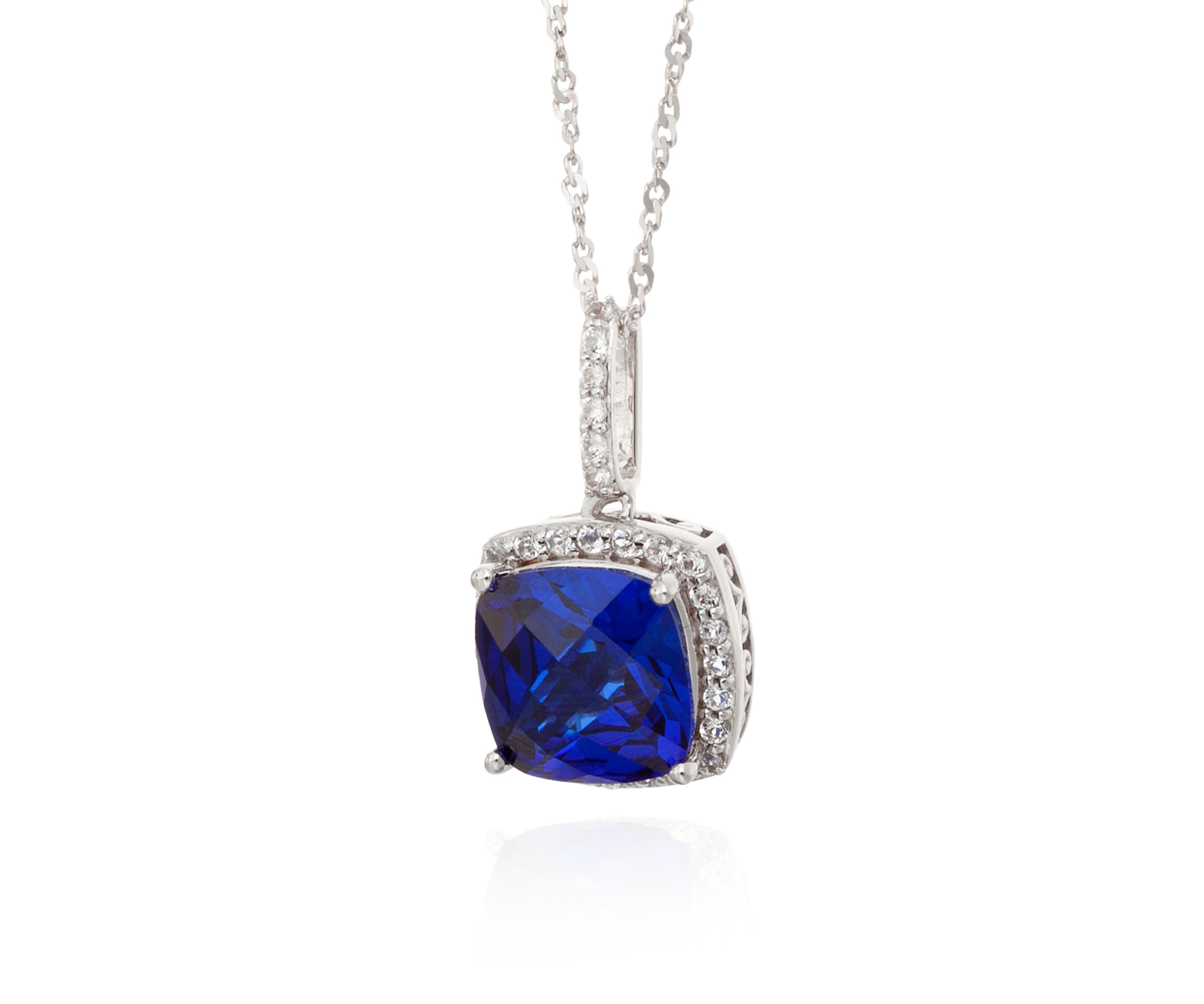 Created Sapphire and White Topaz Pendant in Sterling Silver